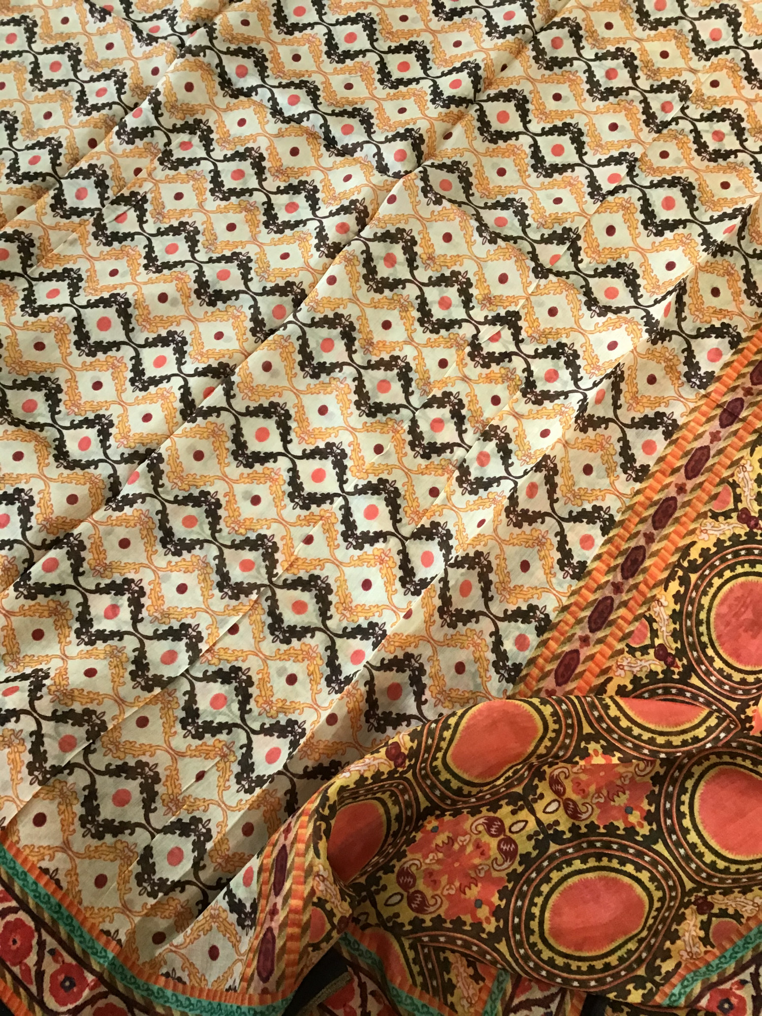 Pure Muslin Printed Embroidered Suit - Orange