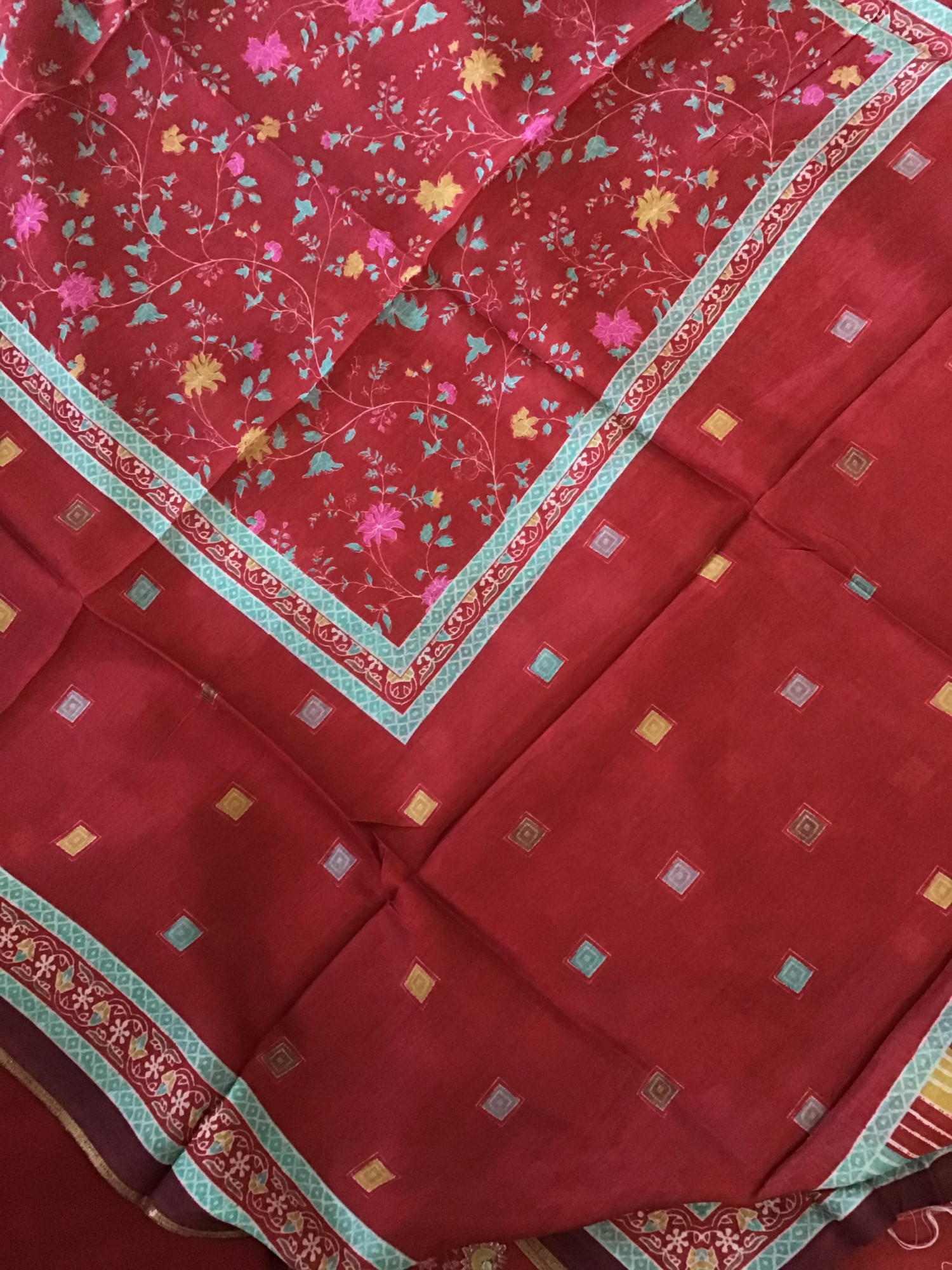 Pure Muslin Printed Embroidered Suit - Red