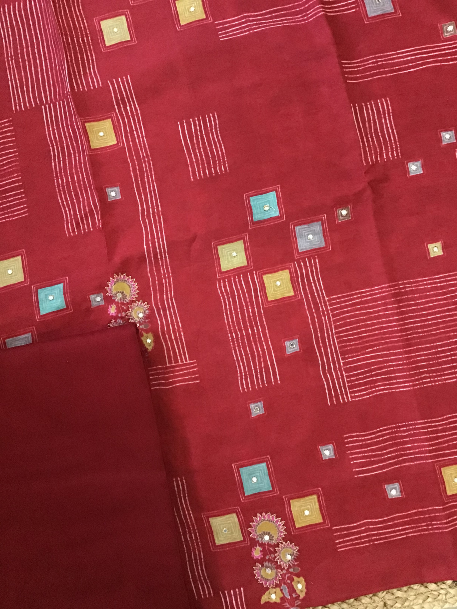 Pure Muslin Printed Embroidered Suit - Red