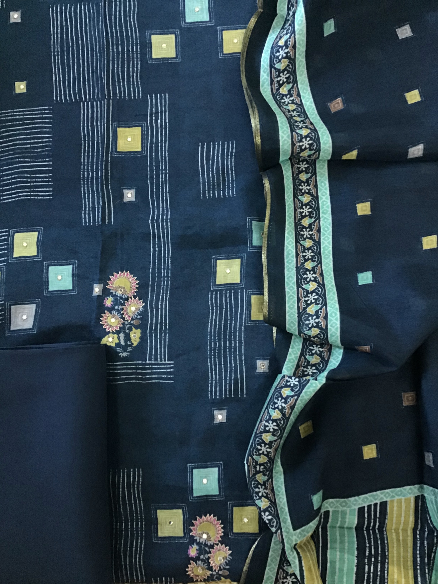 Pure Muslin Printed Embroidered Suit - Blue