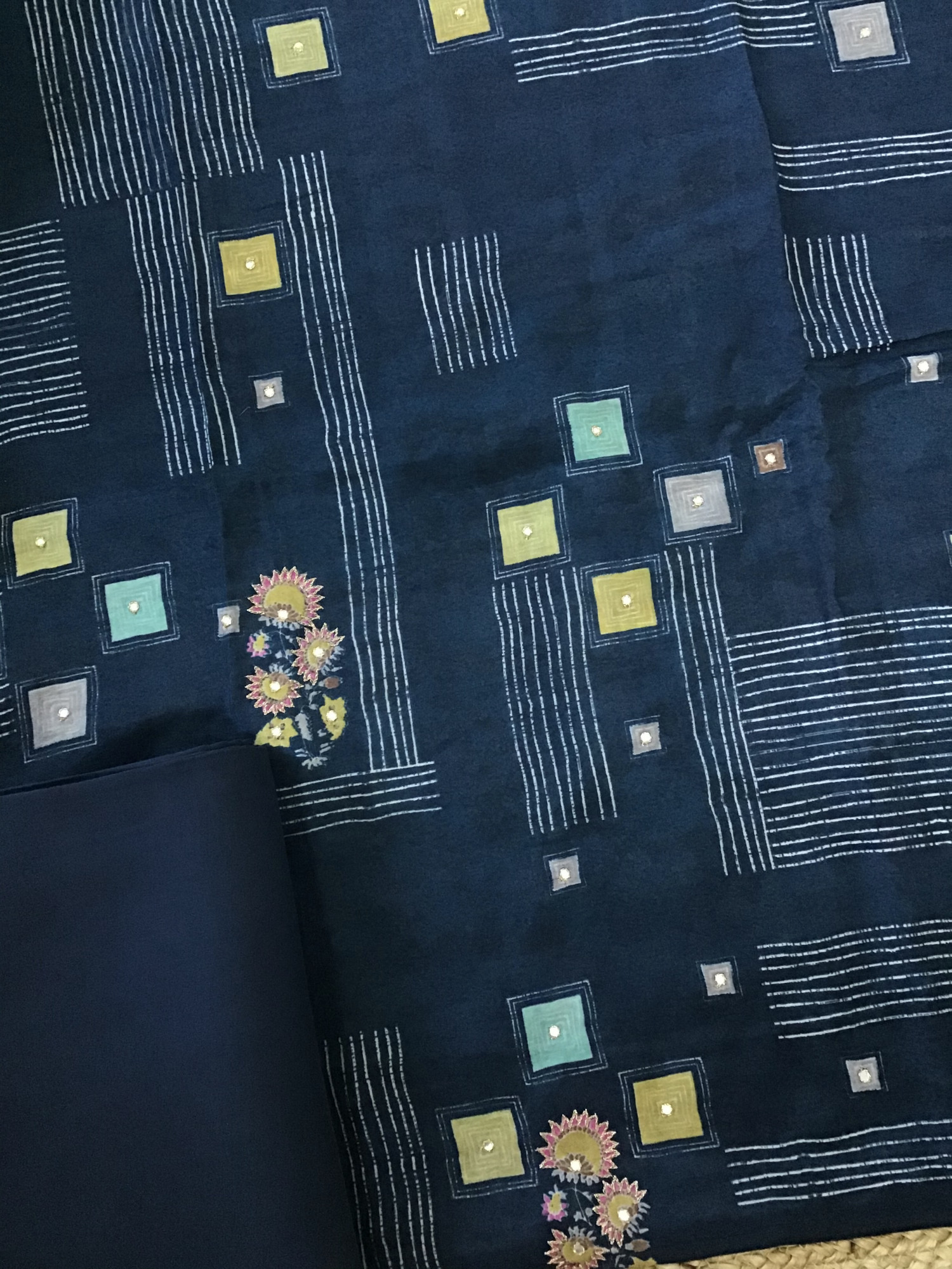 Pure Muslin Printed Embroidered Suit - Blue