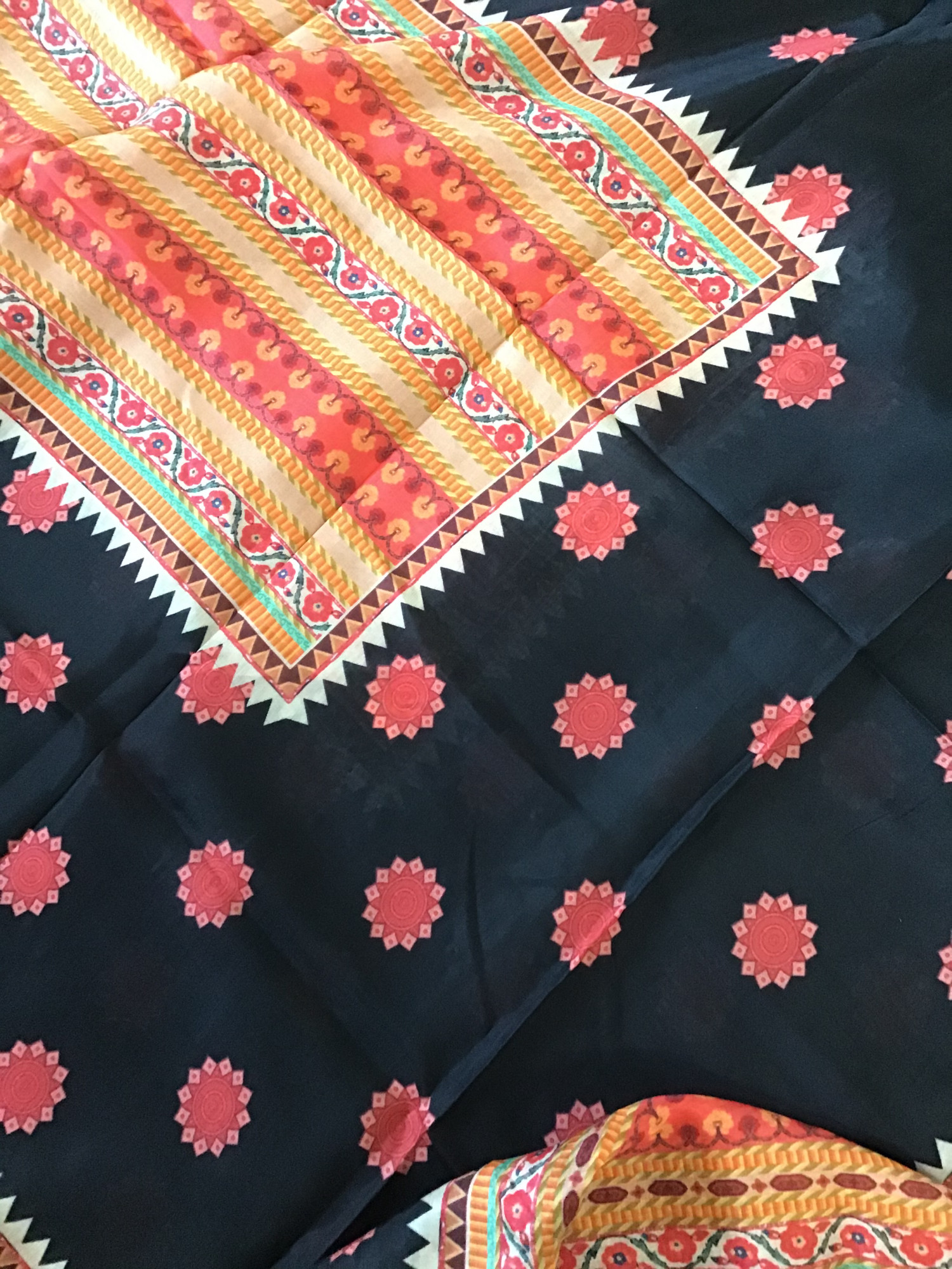 Pure Muslin Printed Embroidered Suit - Black