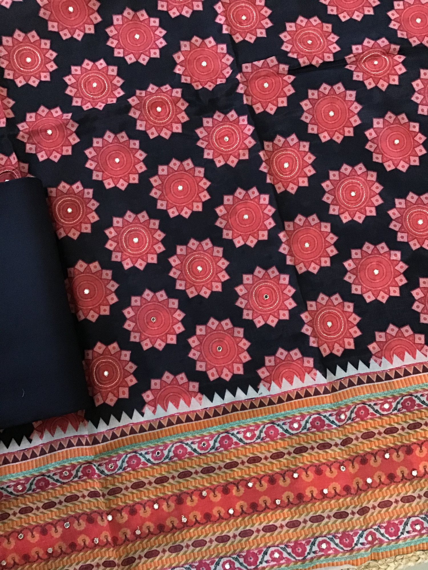 Pure Muslin Printed Embroidered Suit - Black