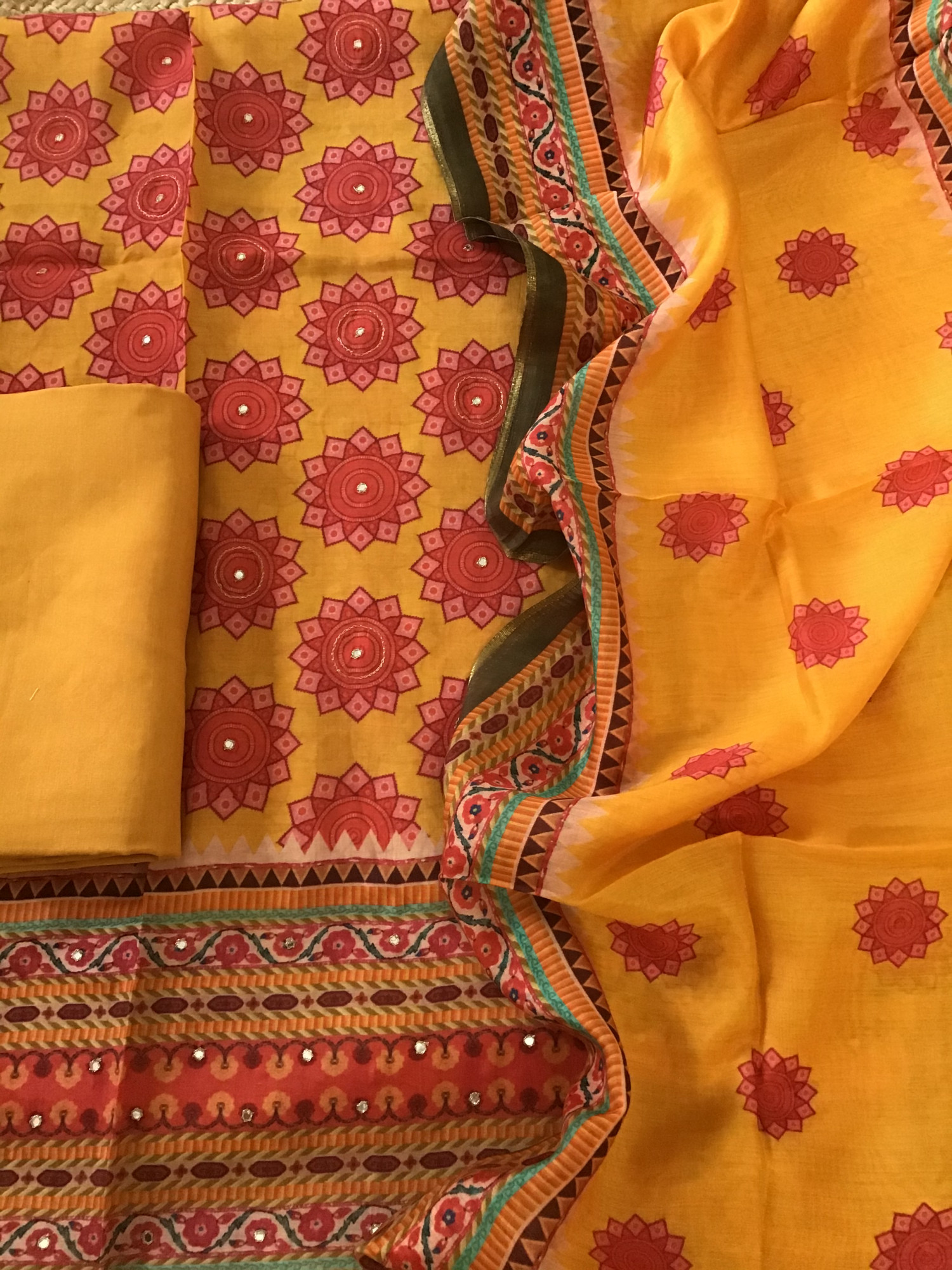 Pure Muslin Printed Embroidered Suit - Yellow
