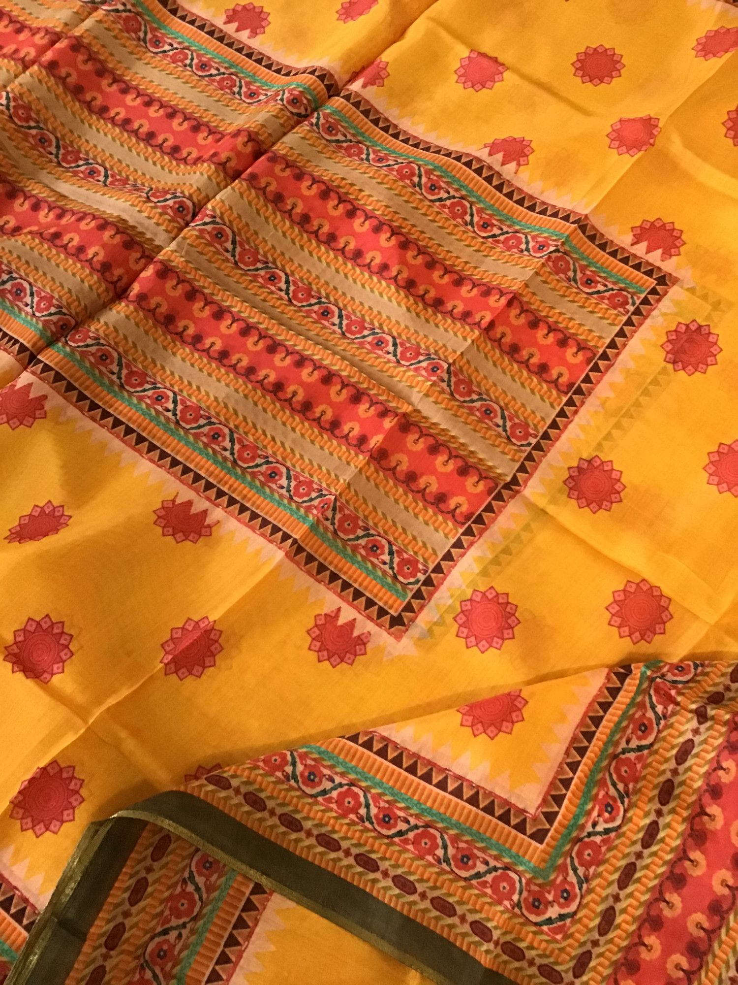 Pure Muslin Printed Embroidered Suit - Yellow