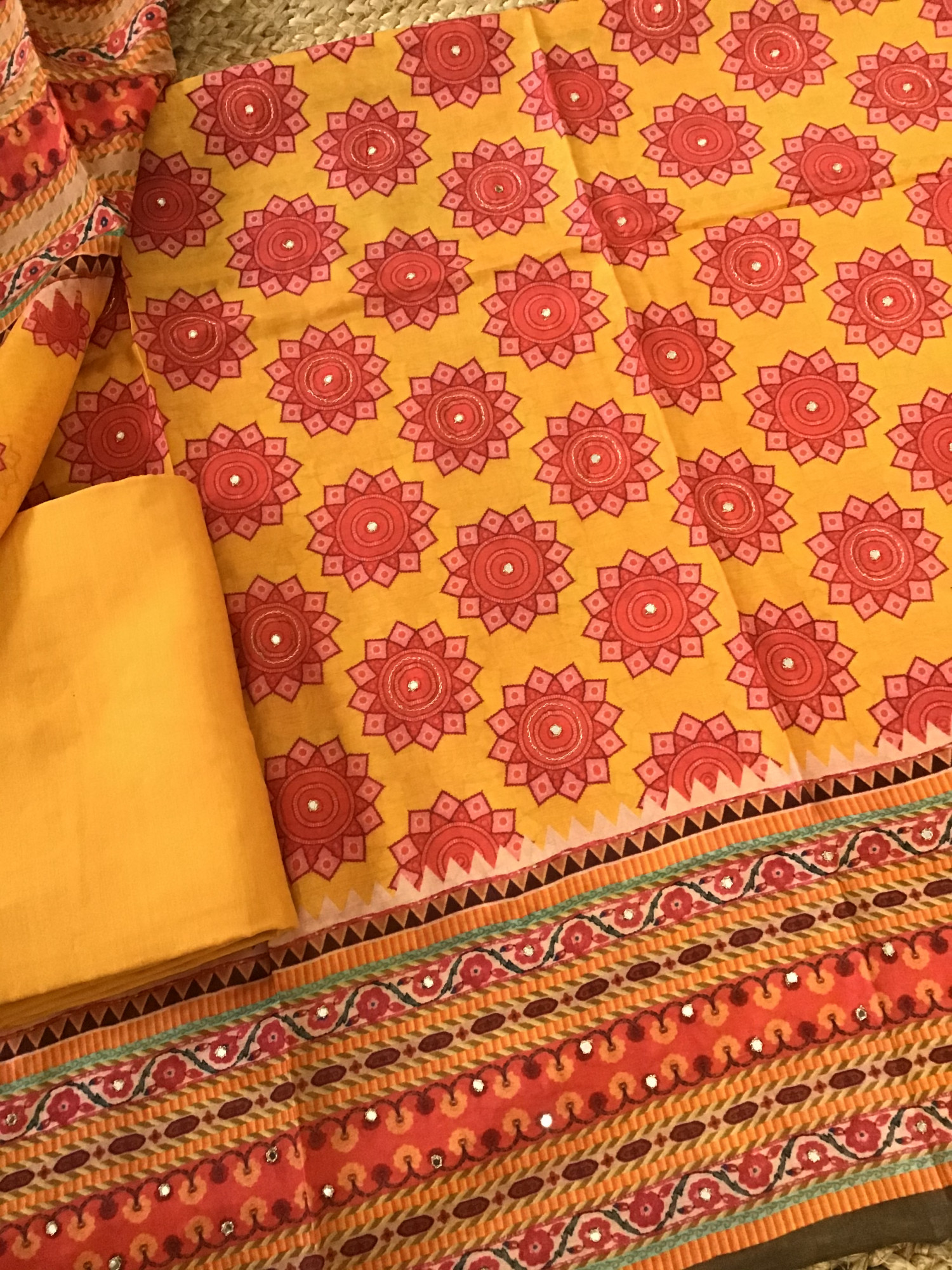 Pure Muslin Printed Embroidered Suit - Yellow