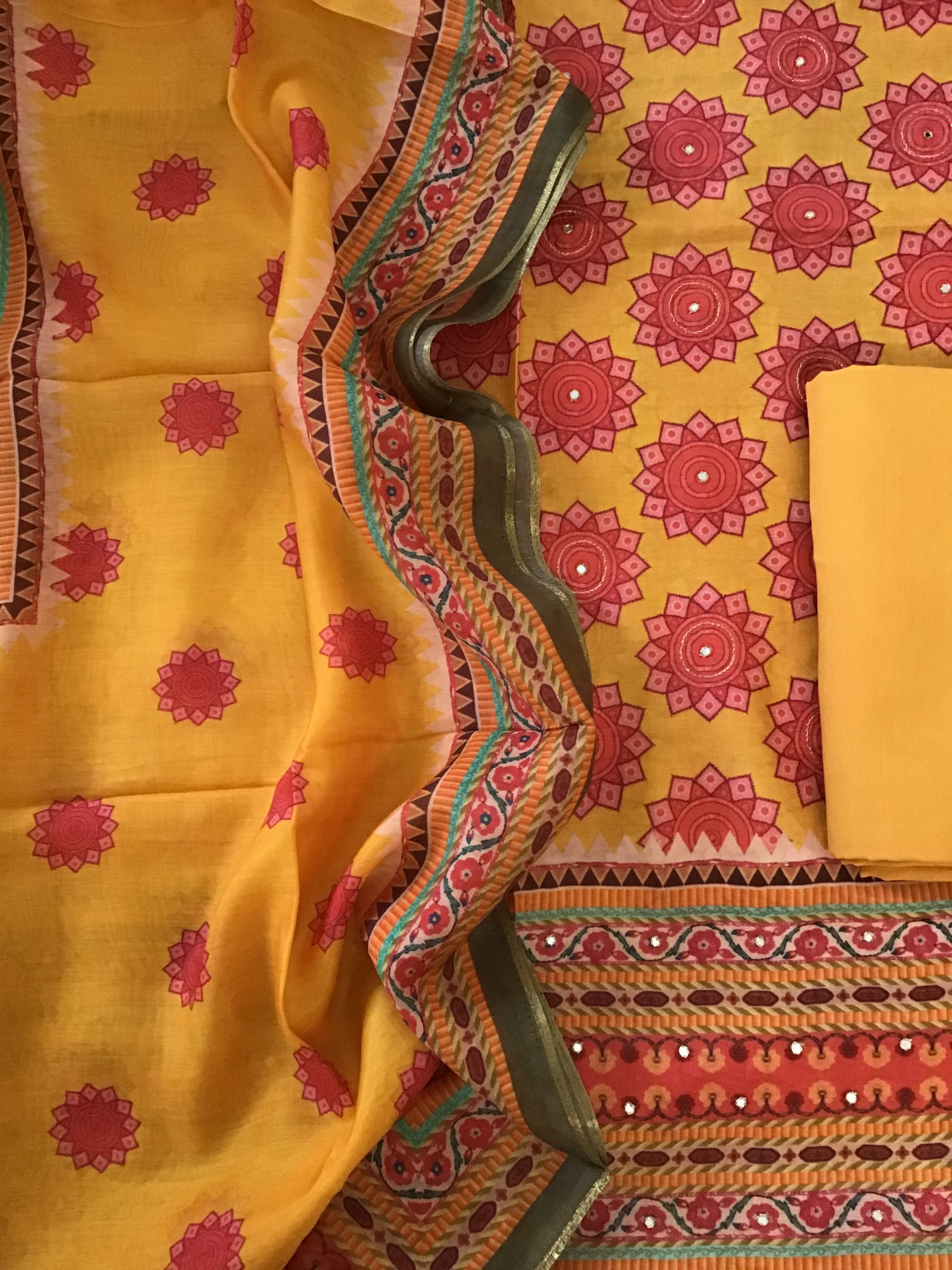 Pure Muslin Printed Embroidered Suit - Yellow
