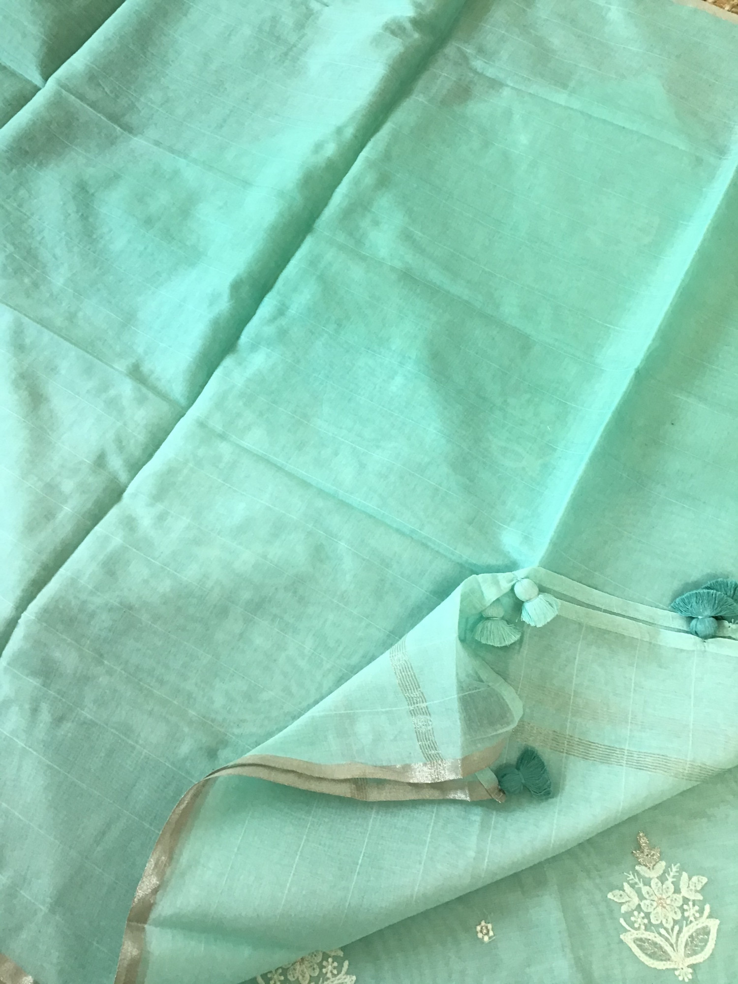 Soft Chanderi Embroidered Suit - SeaGreen