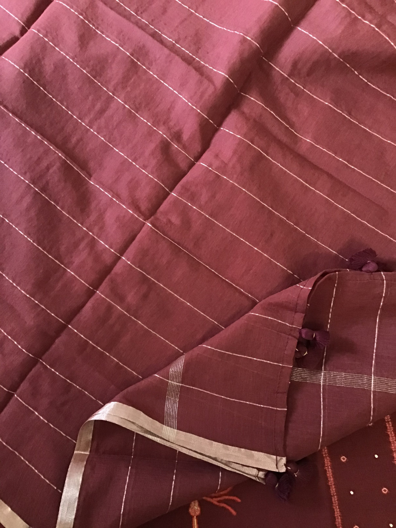 Pure Chanderi Printed Embroidered Suit - Maroon