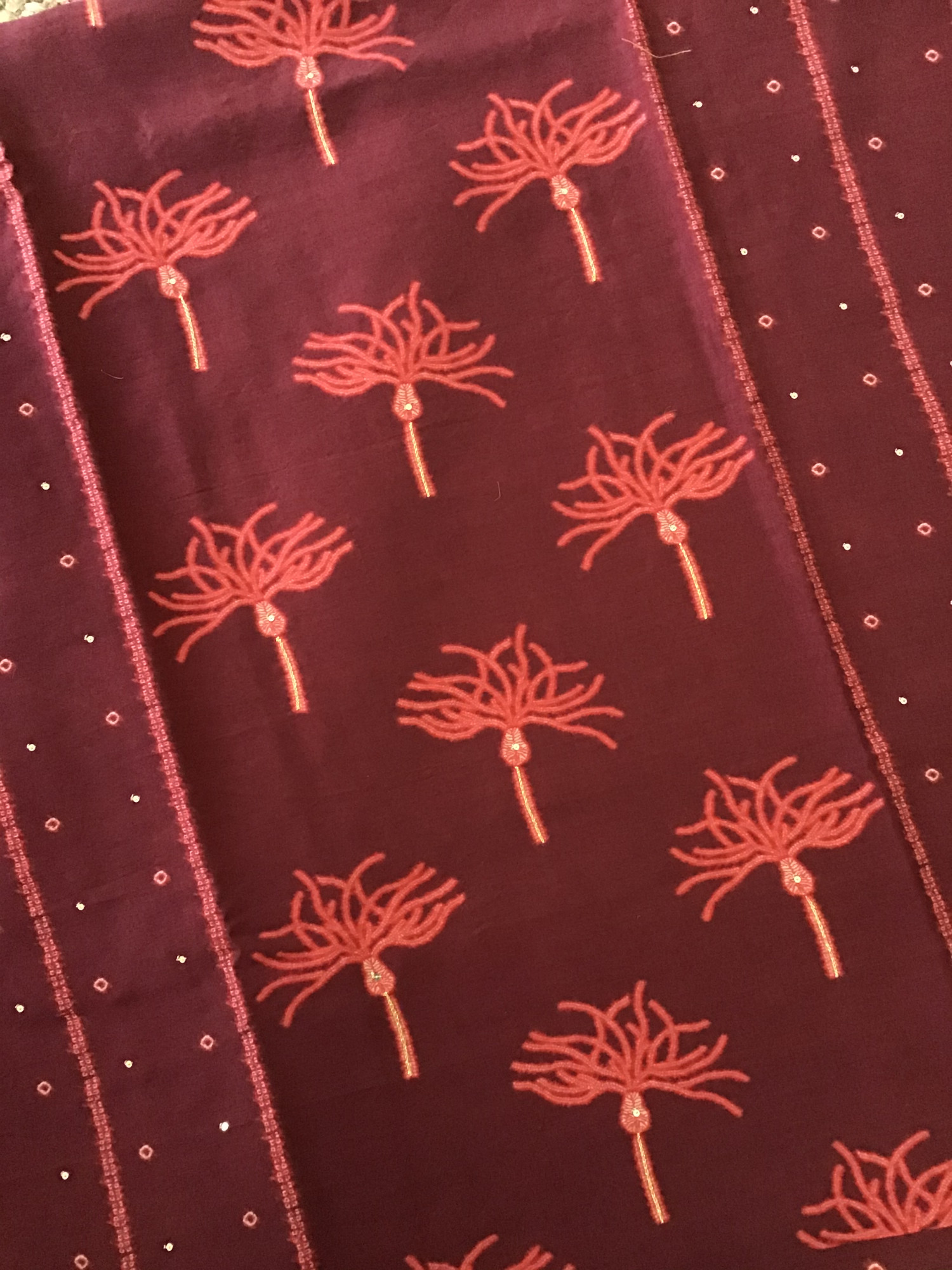 Pure Chanderi Printed Embroidered Suit - Maroon