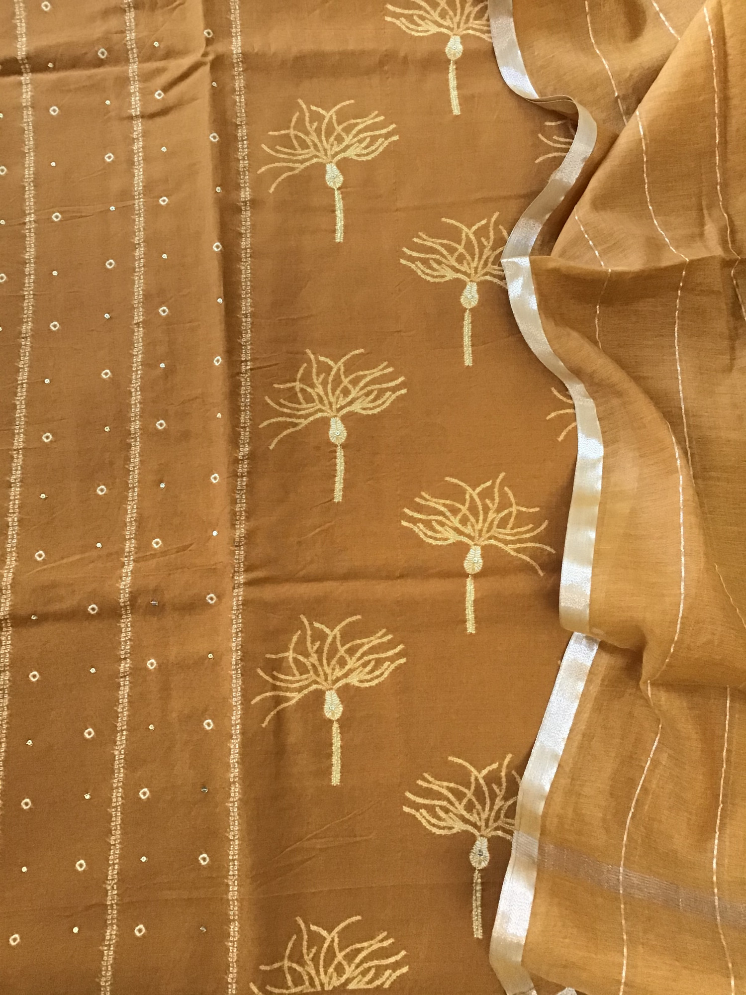 Pure Chanderi Printed Embroidered Suit - Yellow