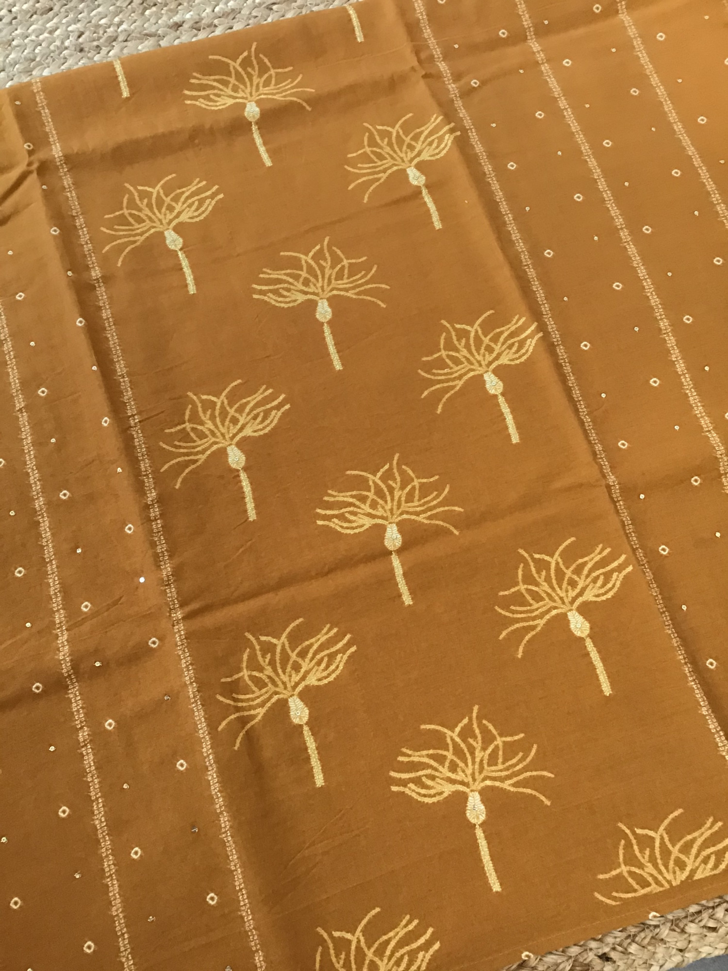 Pure Chanderi Printed Embroidered Suit - Yellow