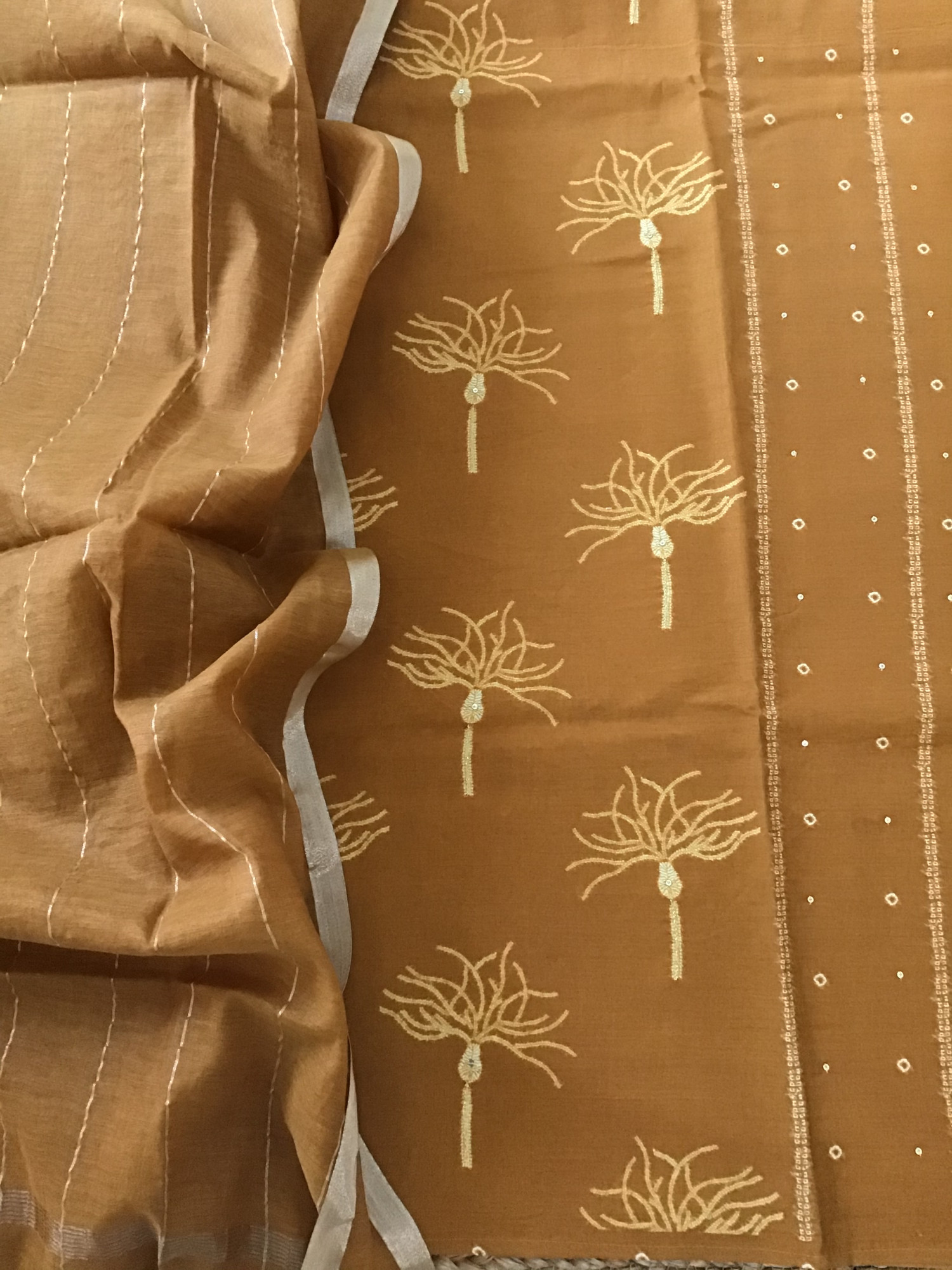 Pure Chanderi Printed Embroidered Suit - Yellow