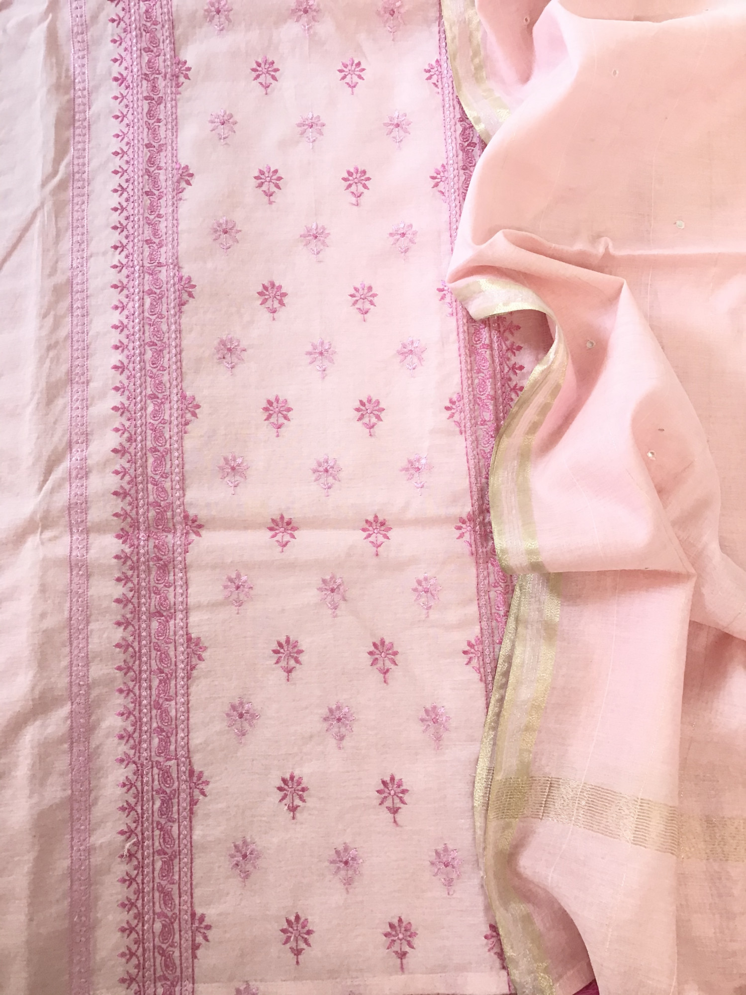 Pure Chanderi Embroidered Suit - Pink