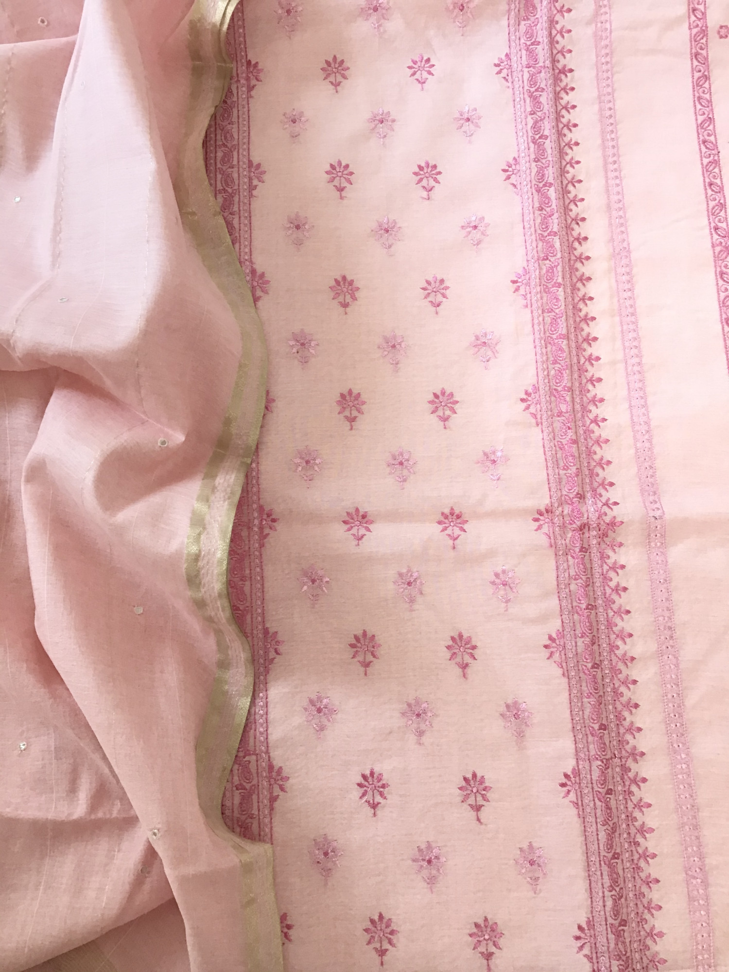 Pure Chanderi Embroidered Suit - Pink