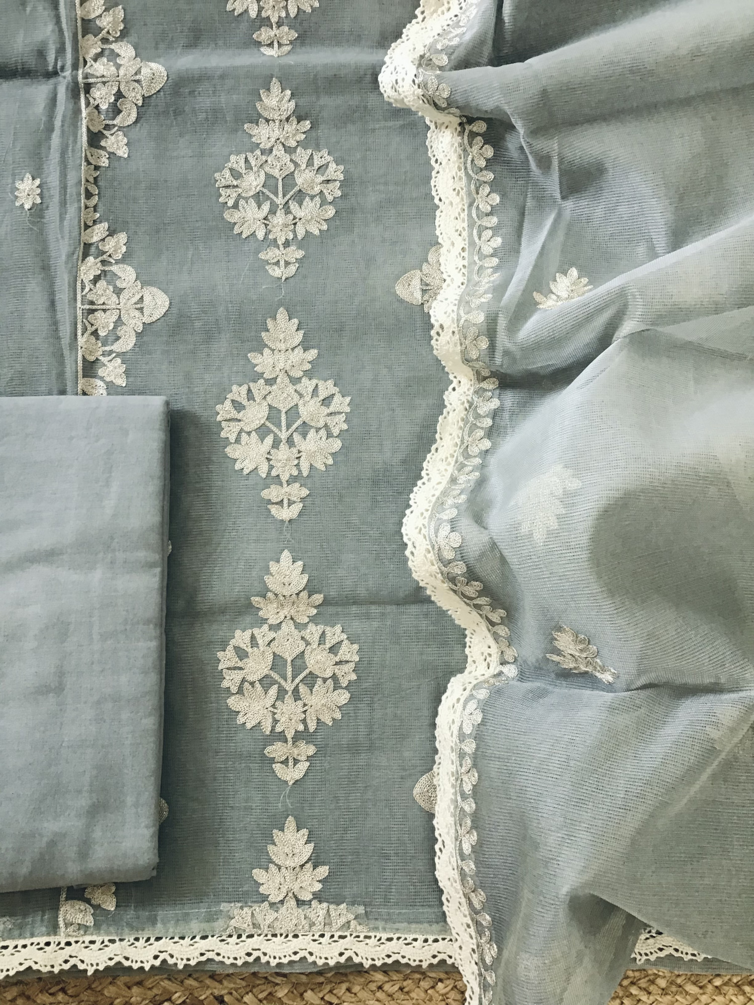 Soft Supernet Embroidered Suit - Grey