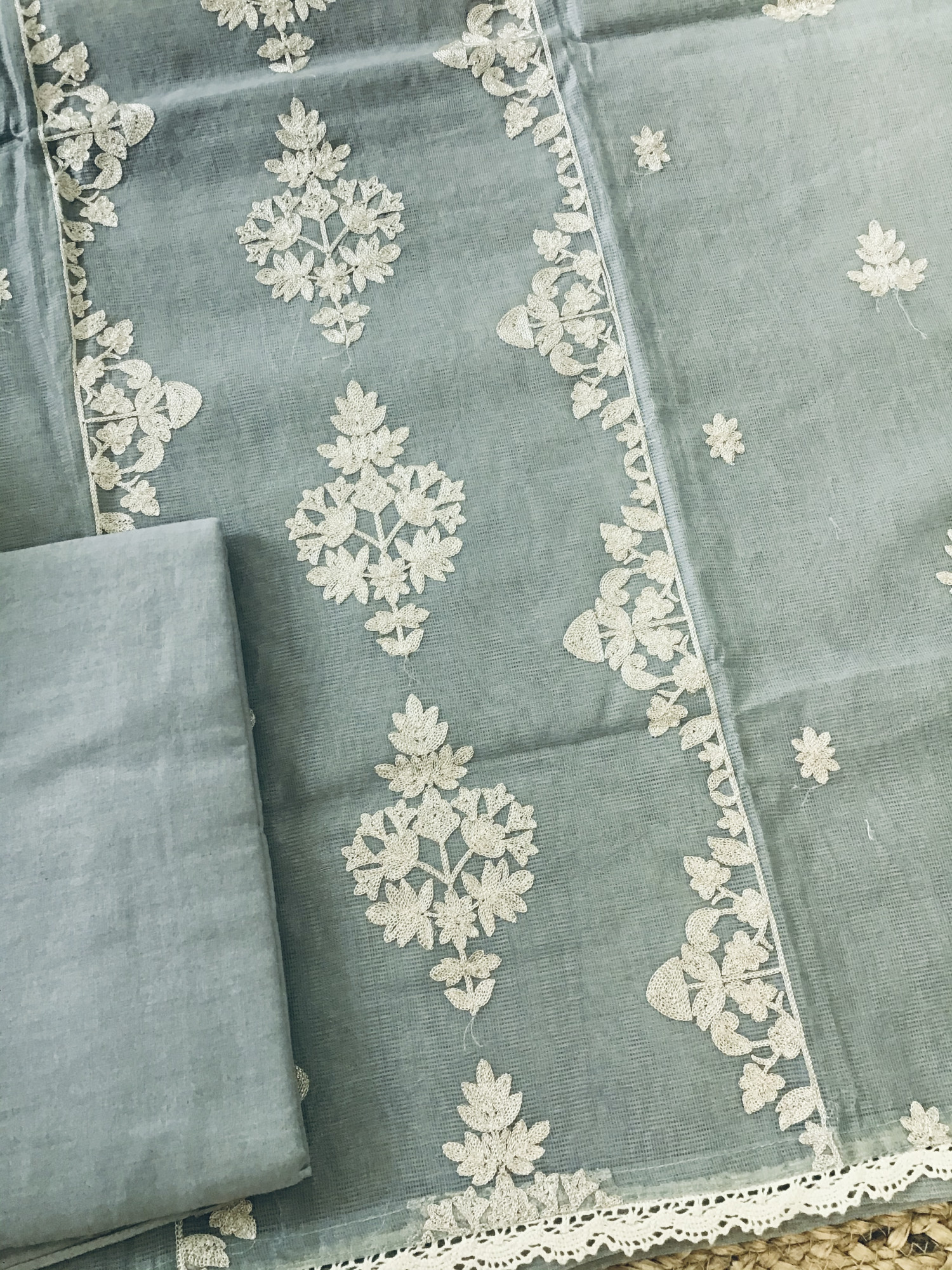 Soft Supernet Embroidered Suit - Grey