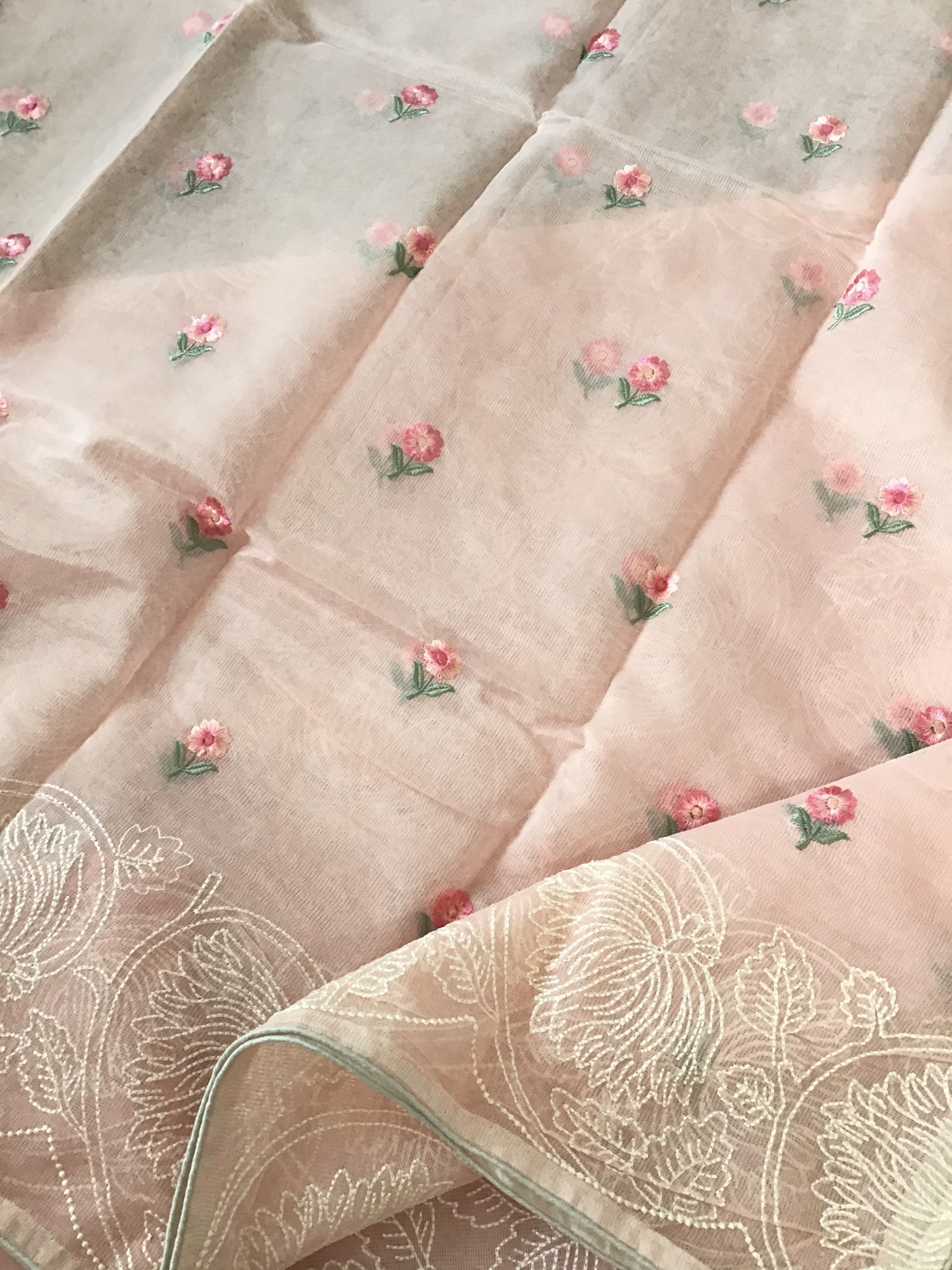 Soft Supernet Embroidered Suit - Peach