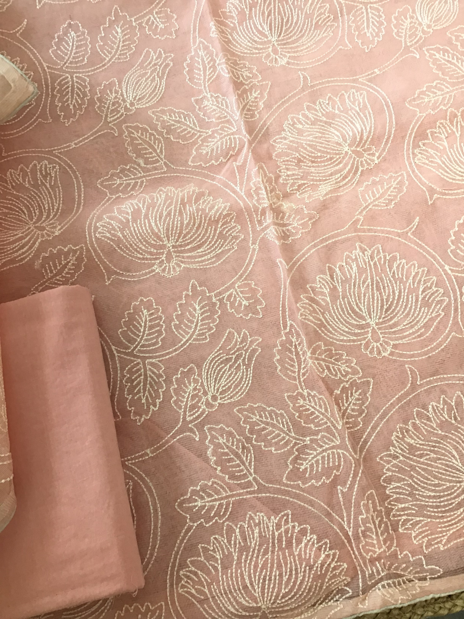 Soft Supernet Embroidered Suit - Peach