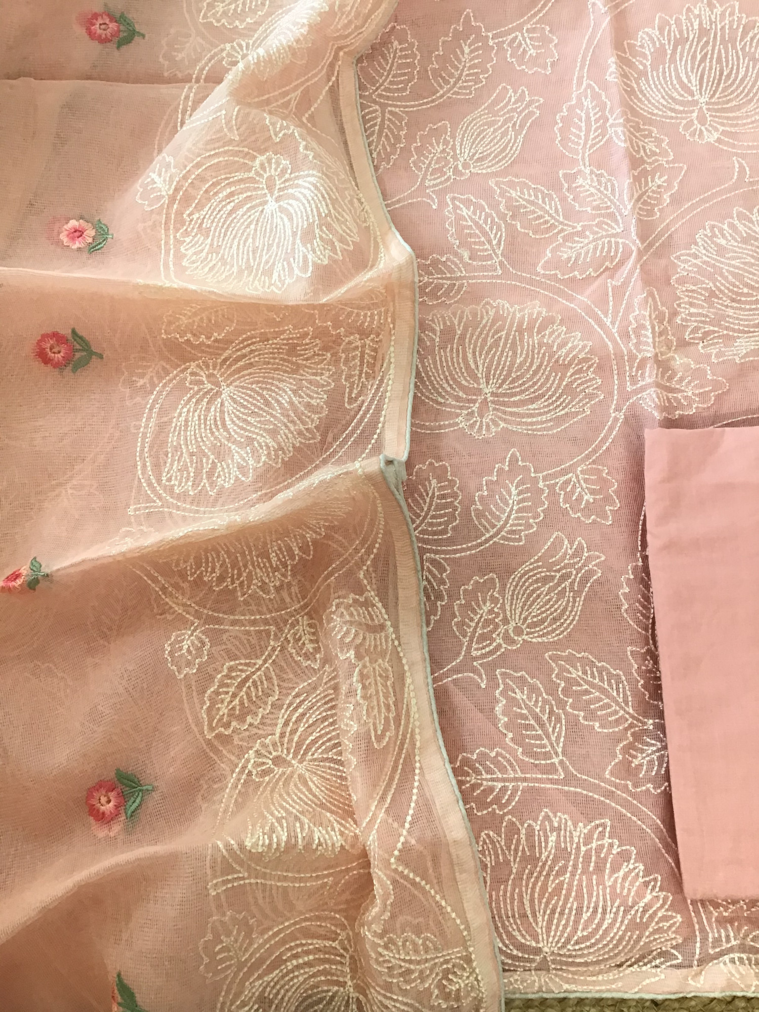Soft Supernet Embroidered Suit - Peach