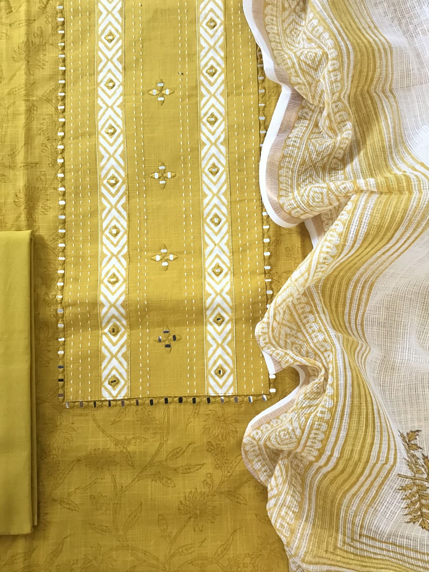 Pure Cotton Printed Embroidered Suit - Yellow