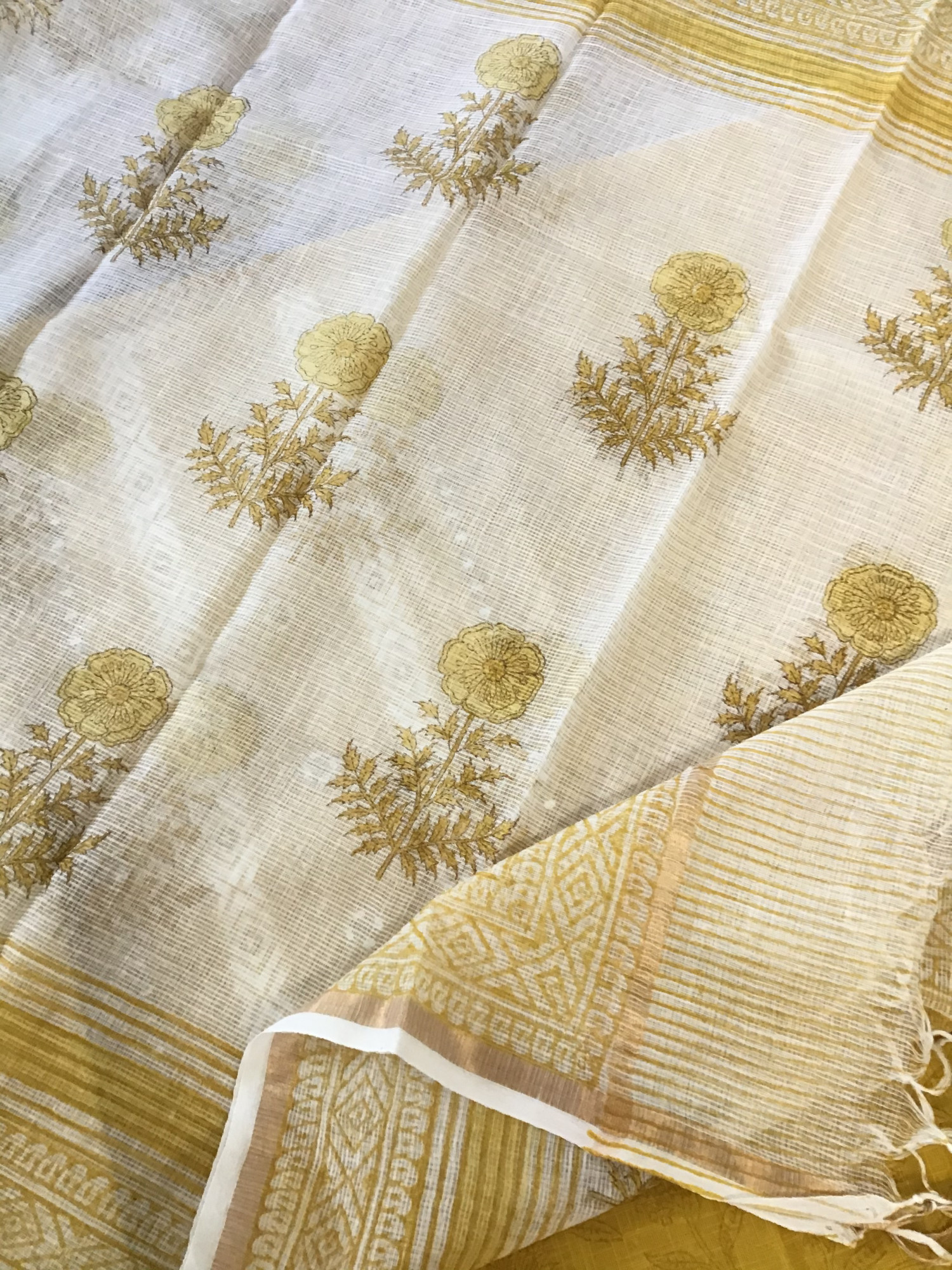 Pure Cotton Printed Embroidered Suit - Yellow