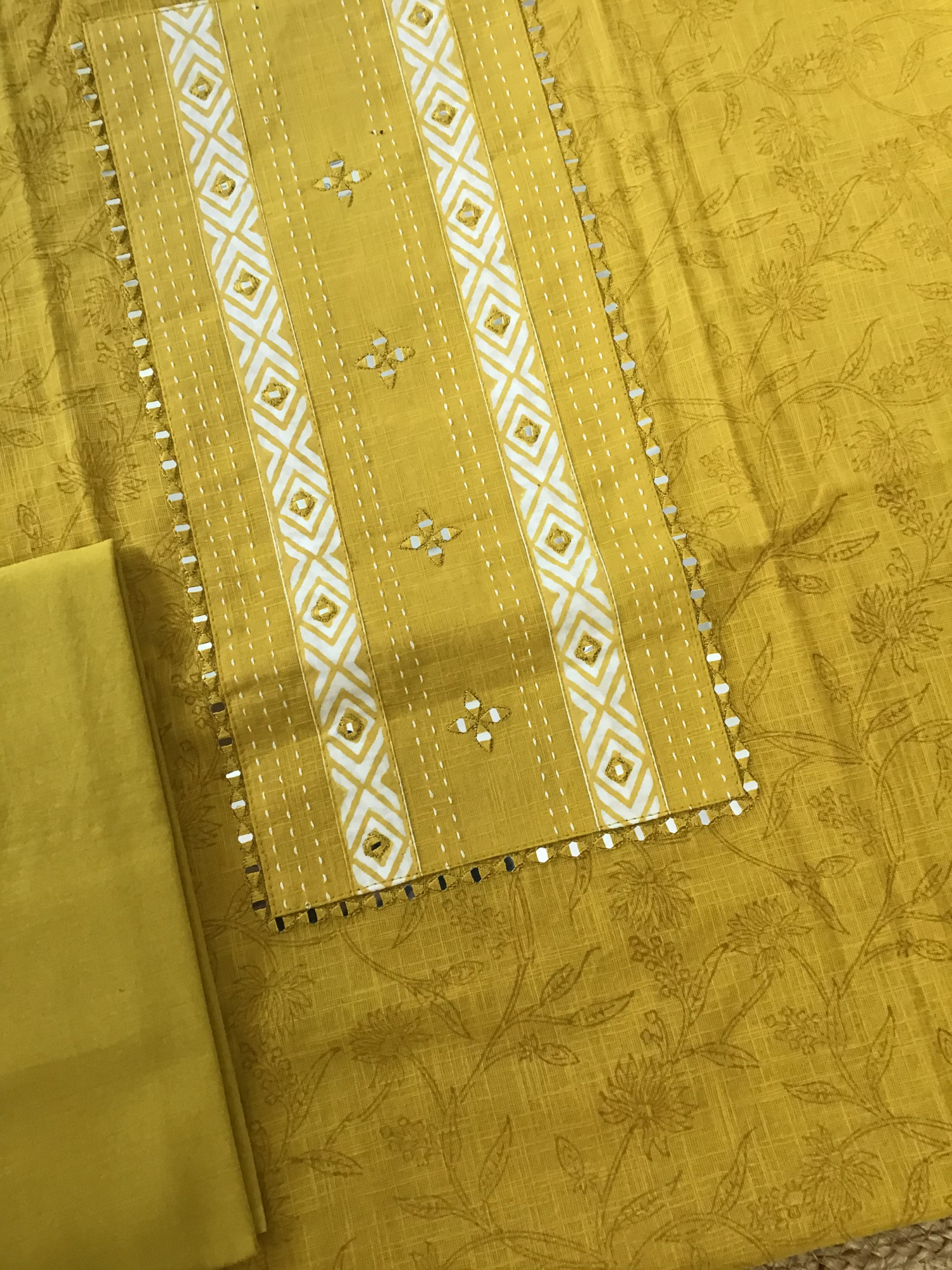 Pure Cotton Printed Embroidered Suit - Yellow