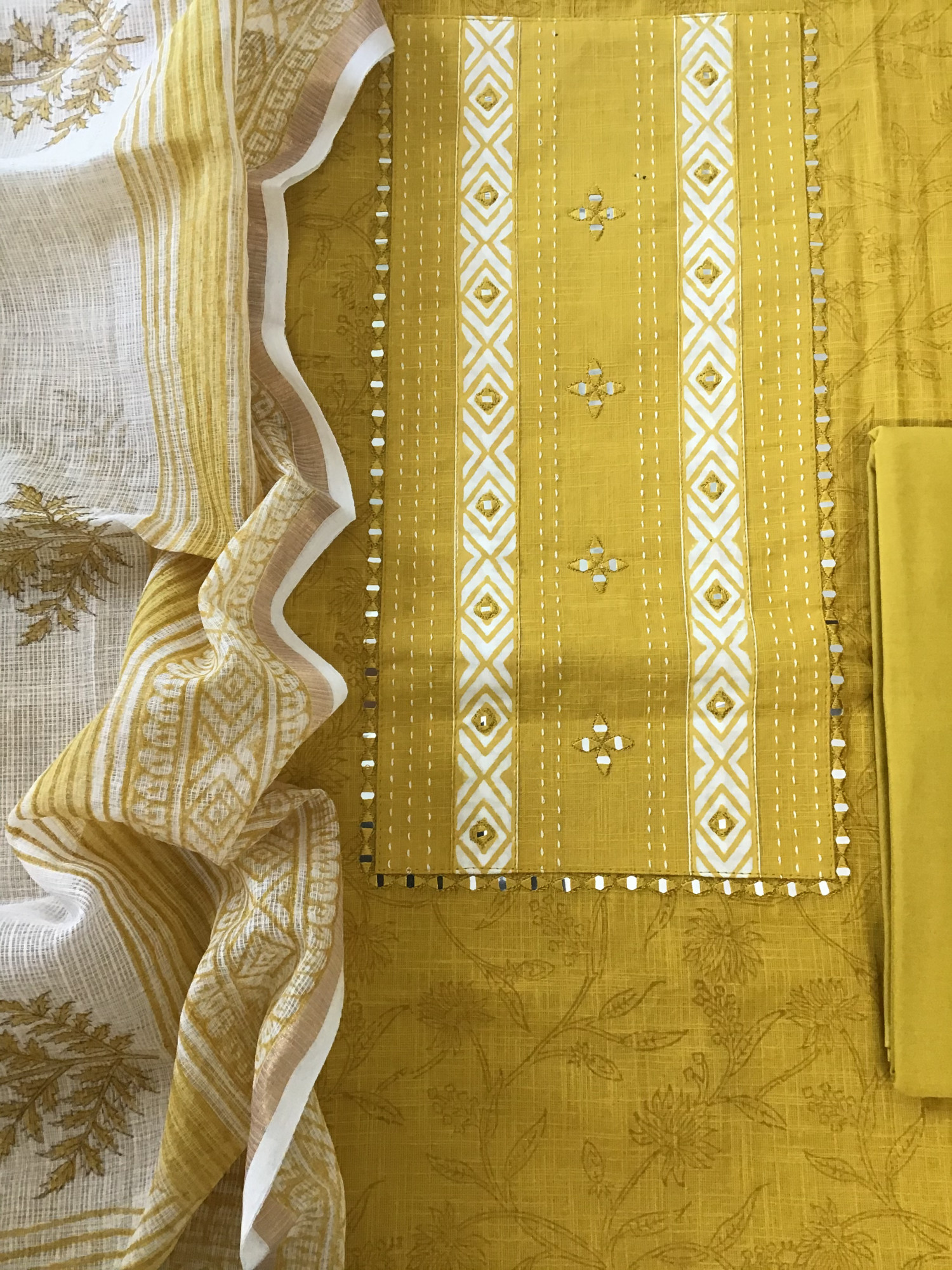 Pure Cotton Printed Embroidered Suit - Yellow