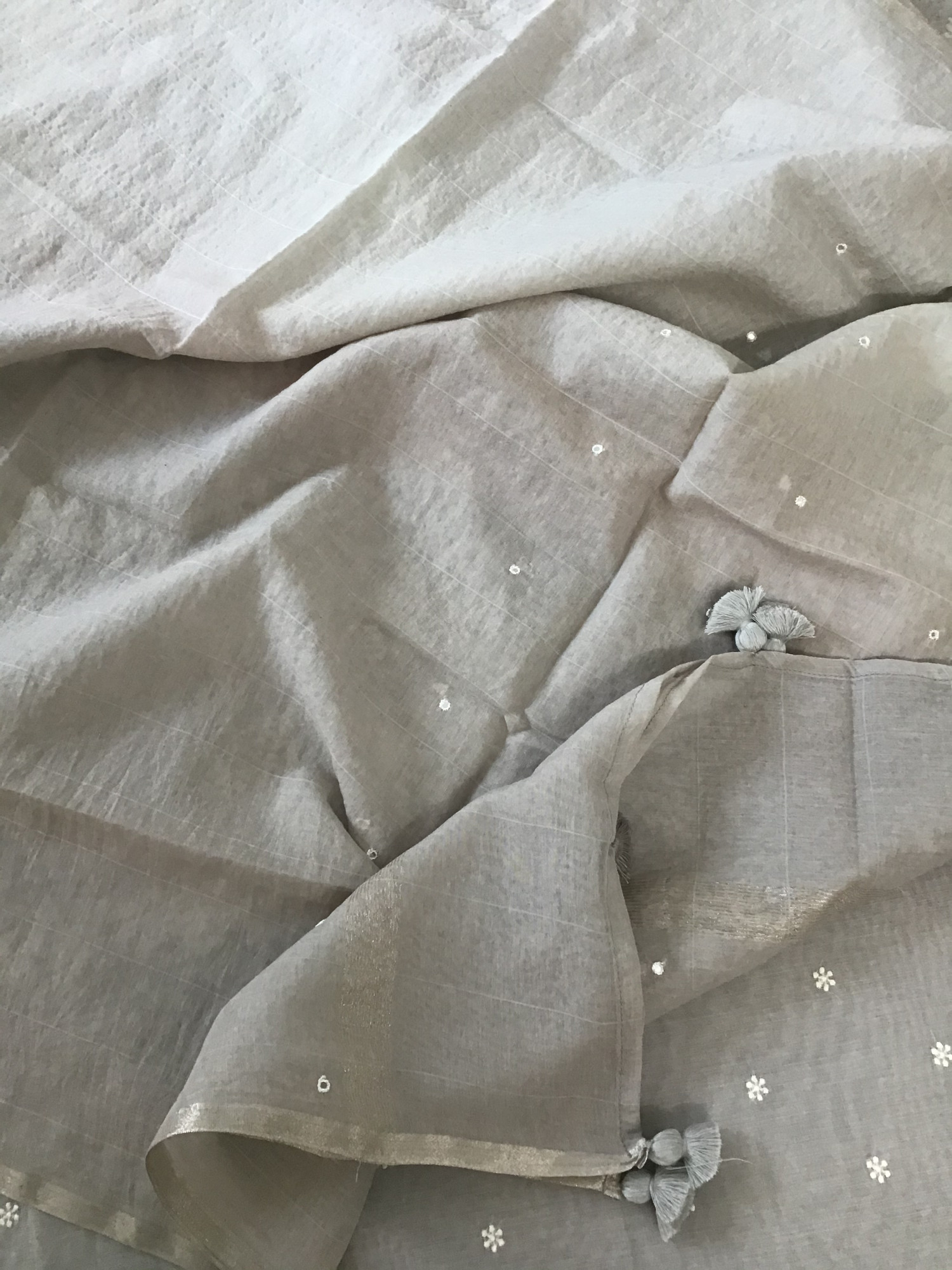 Soft Chanderi Embroidered Suit - Grey