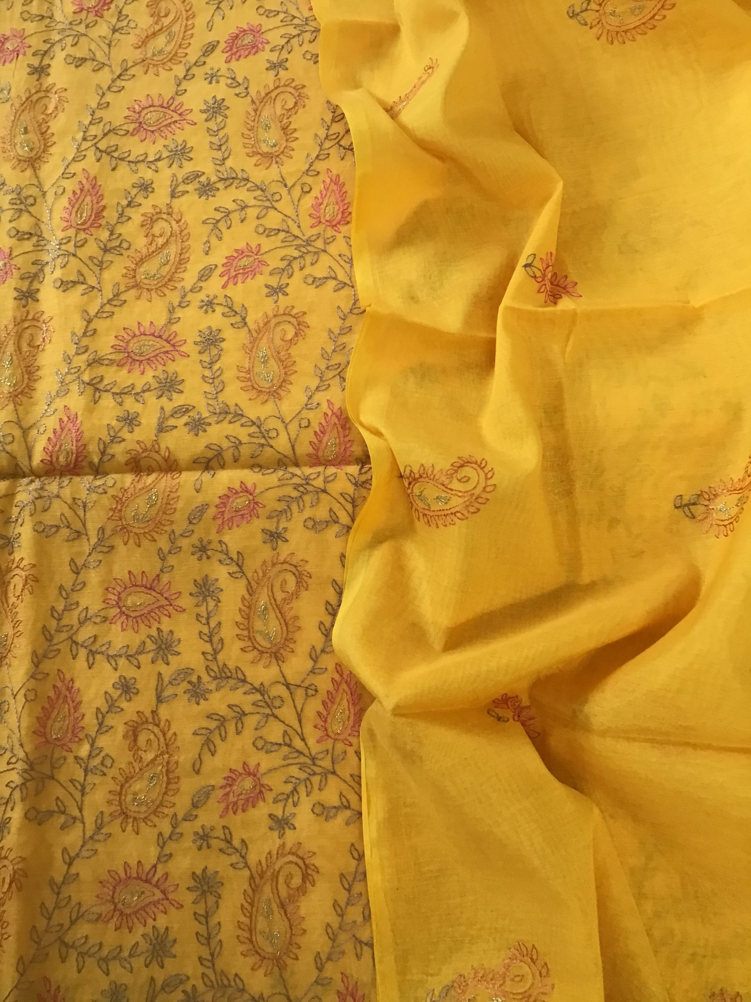 Soft Chanderi Embroidered Suit - Yellow