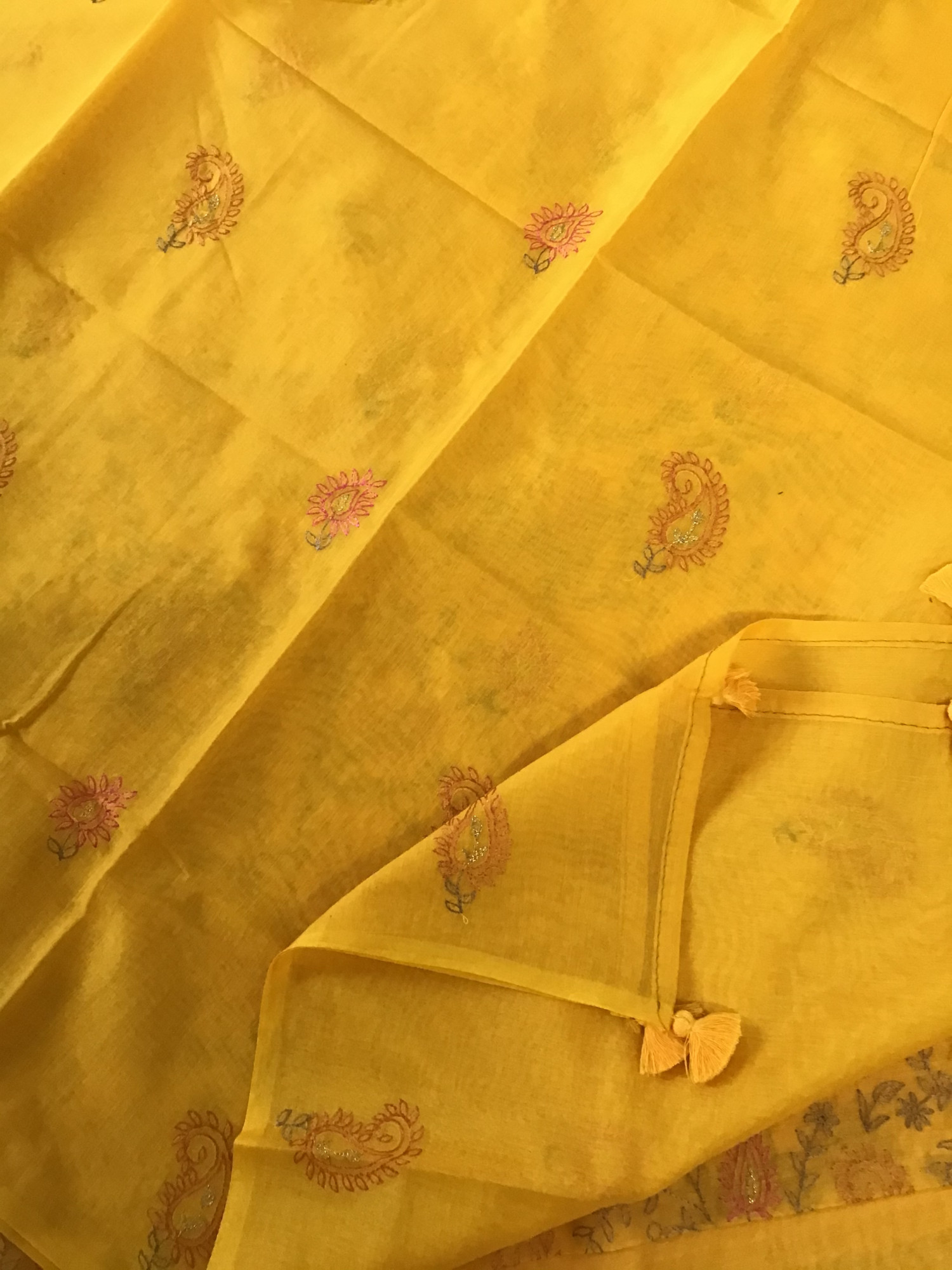Soft Chanderi Embroidered Suit - Yellow