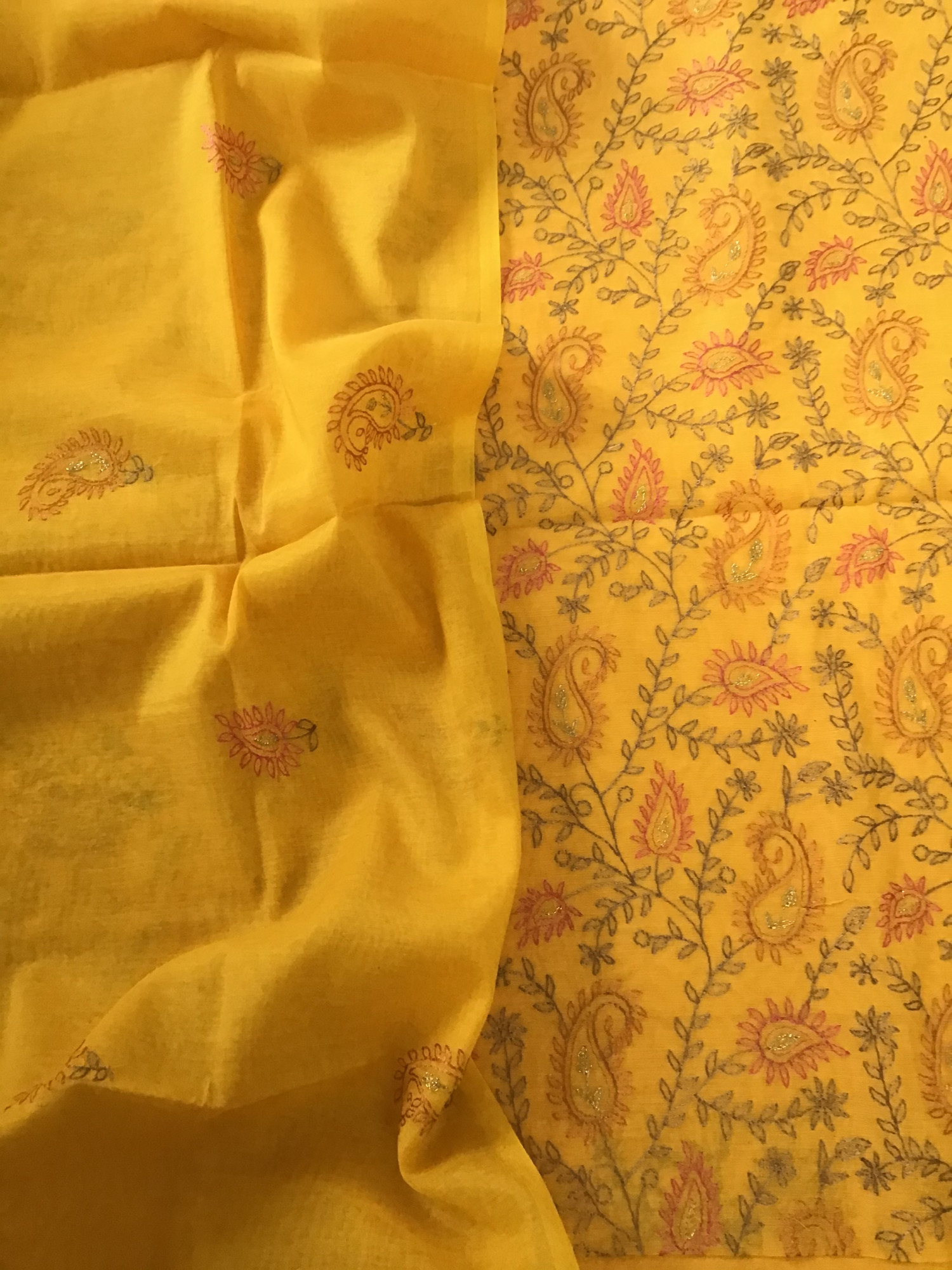 Soft Chanderi Embroidered Suit - Yellow