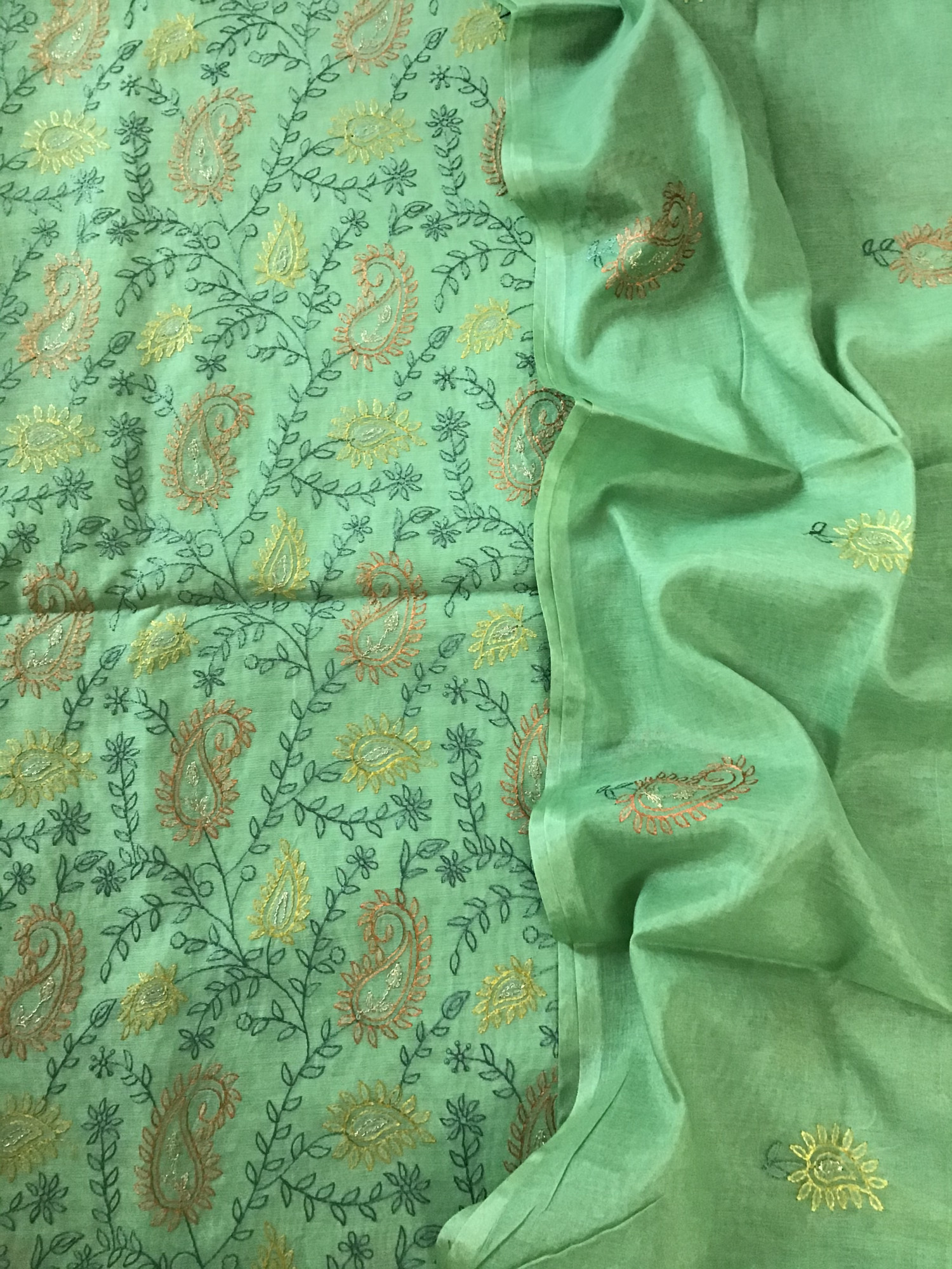 Soft Chanderi Embroidered Suit - Green