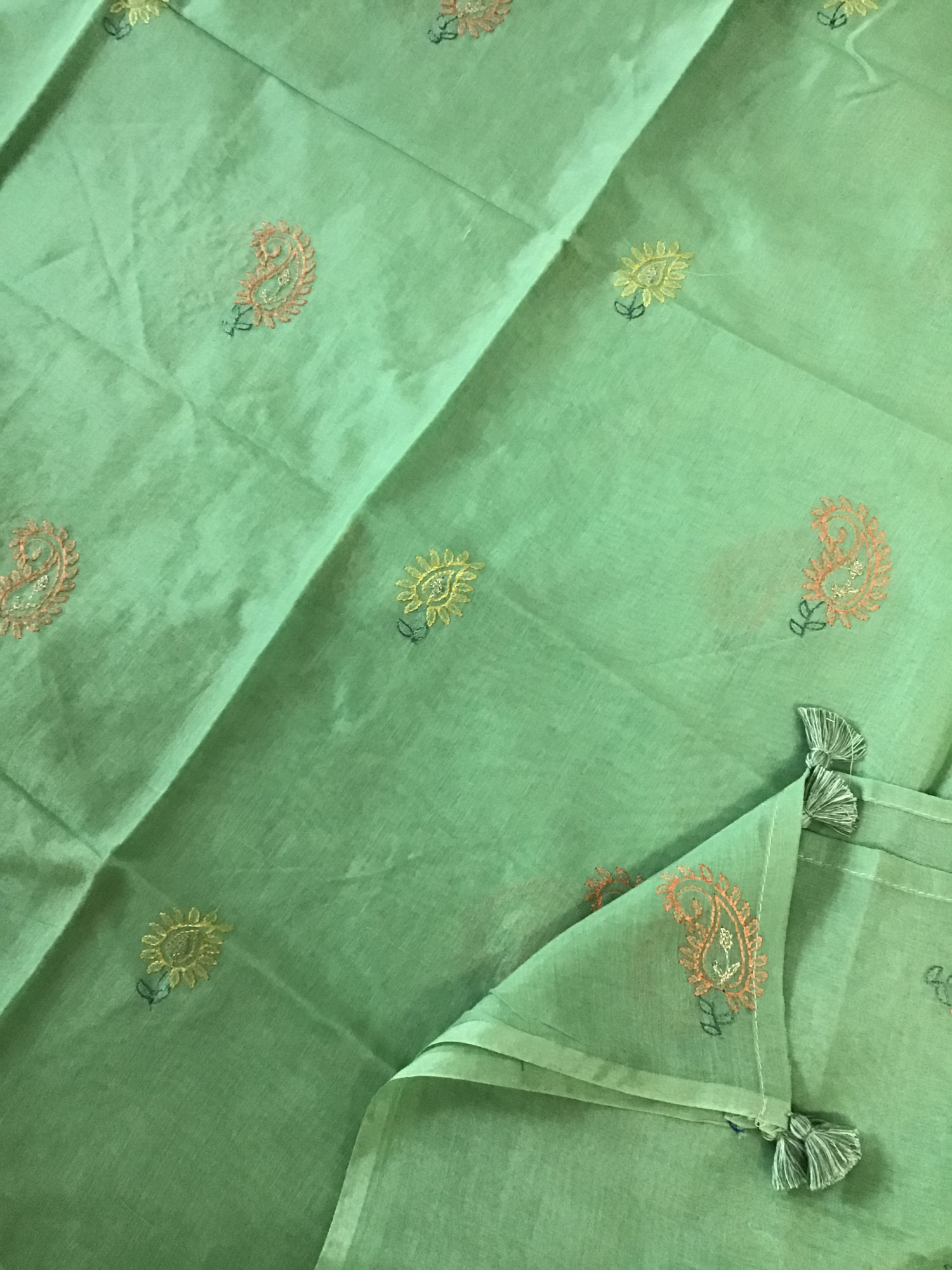 Soft Chanderi Embroidered Suit - Green