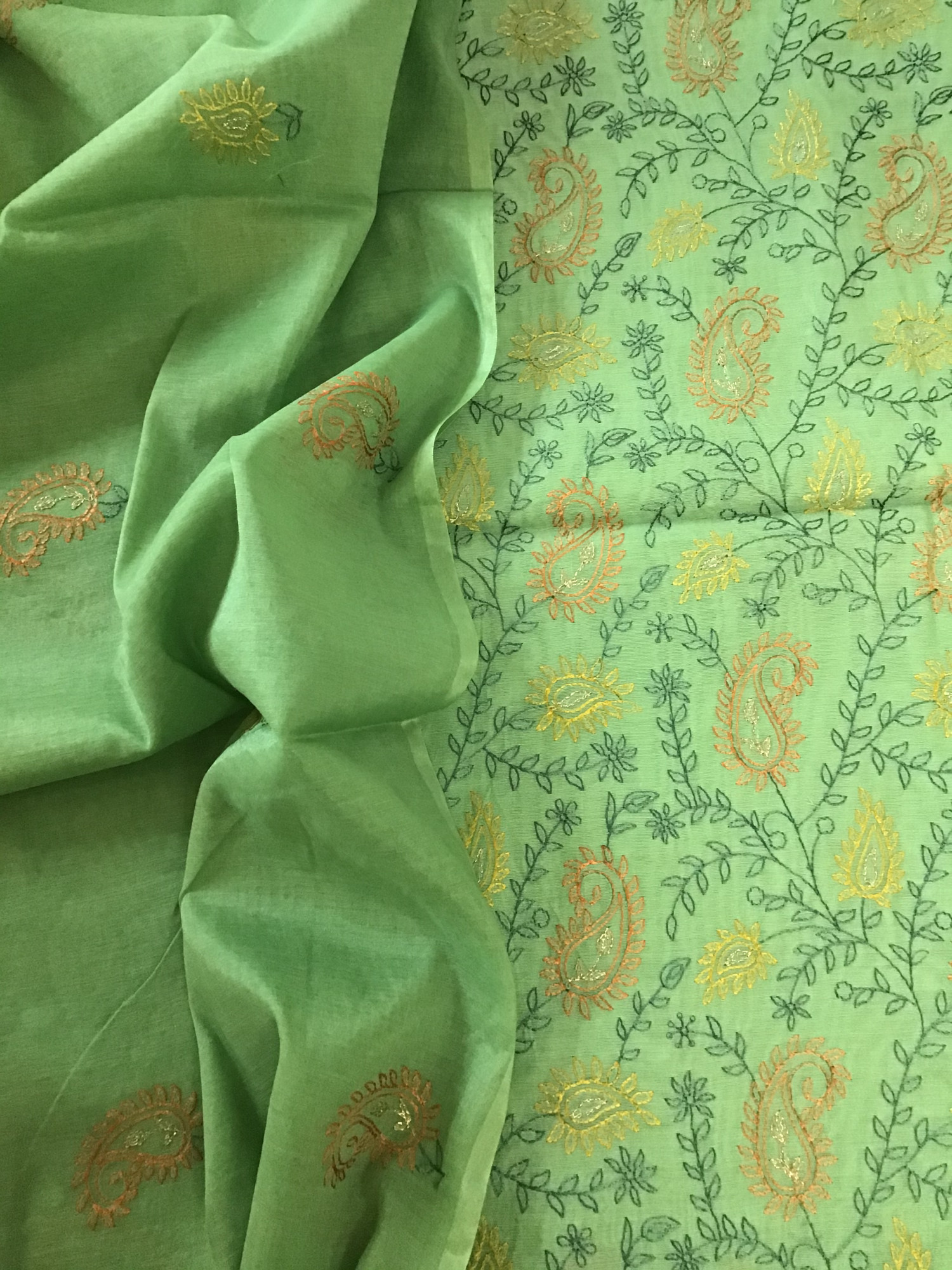 Soft Chanderi Embroidered Suit - Green