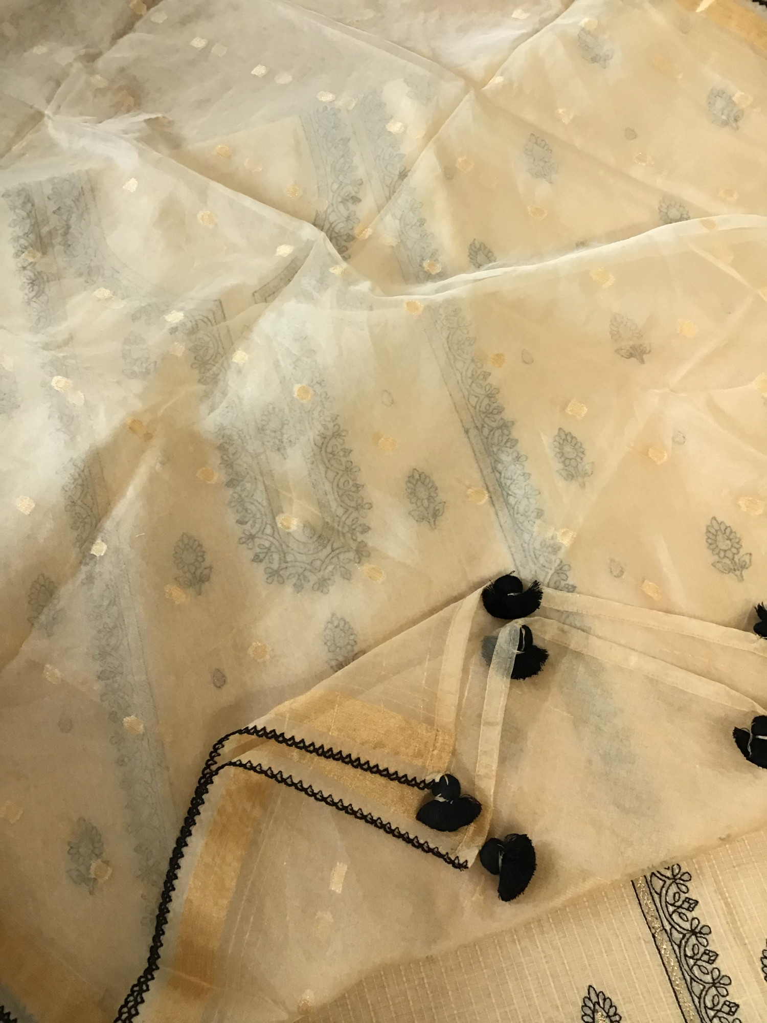 Soft Chanderi Embroidered Suit - BeigeBlack