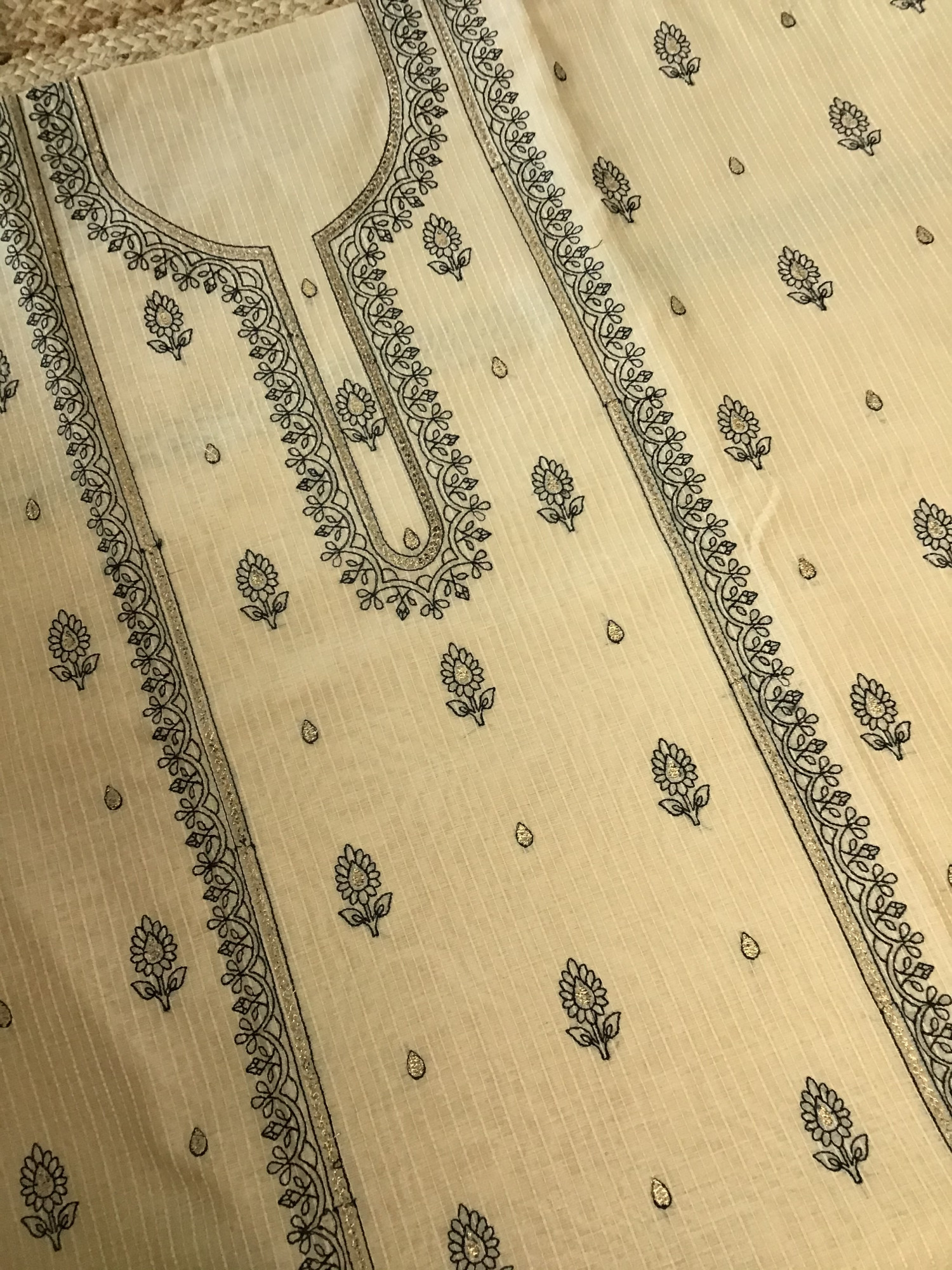 Soft Chanderi Embroidered Suit - BeigeBlack