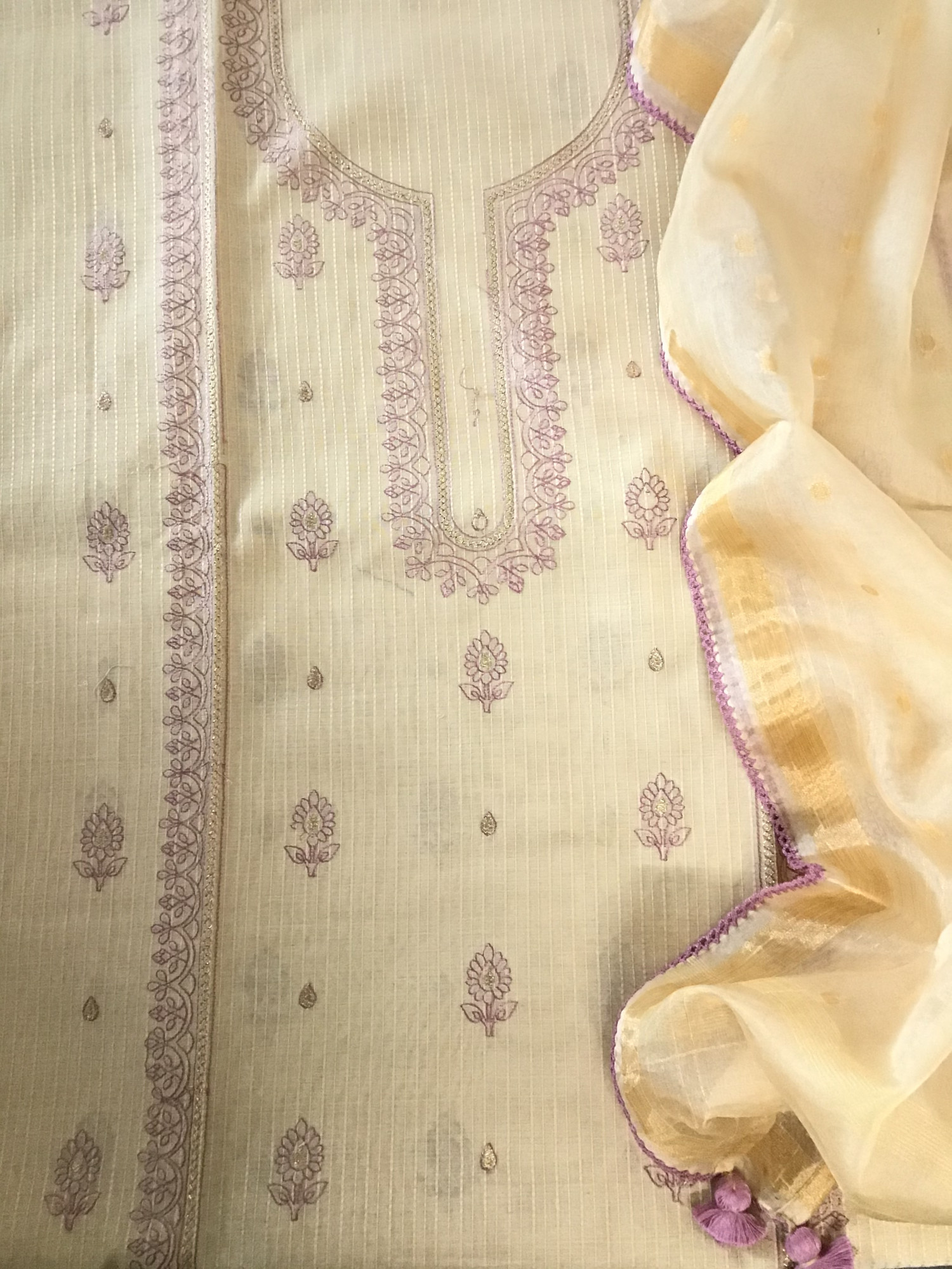 Soft Chanderi Embroidered Suit - BeigePink