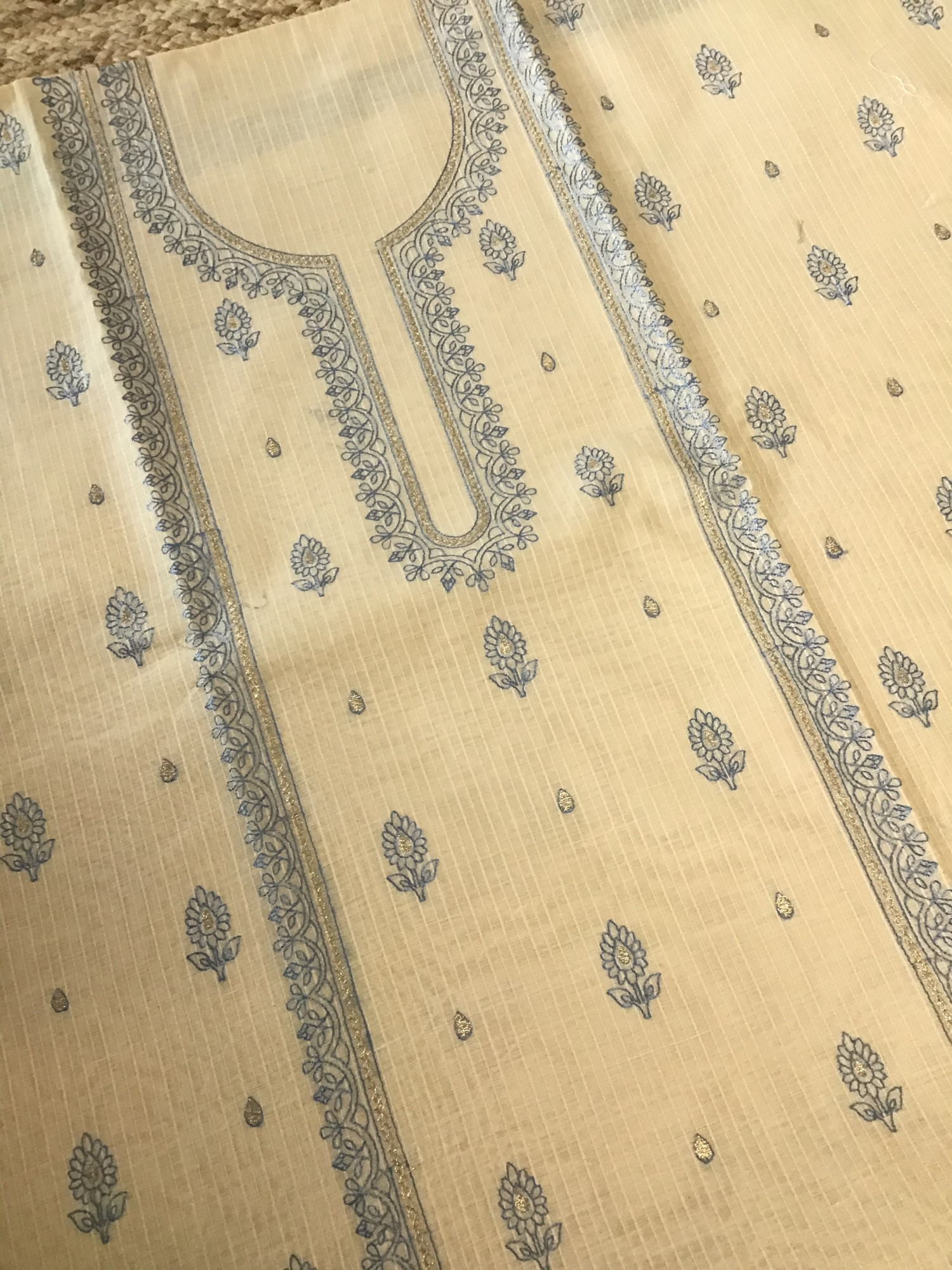 Soft Chanderi Embroidered Suit - BeigeBlue