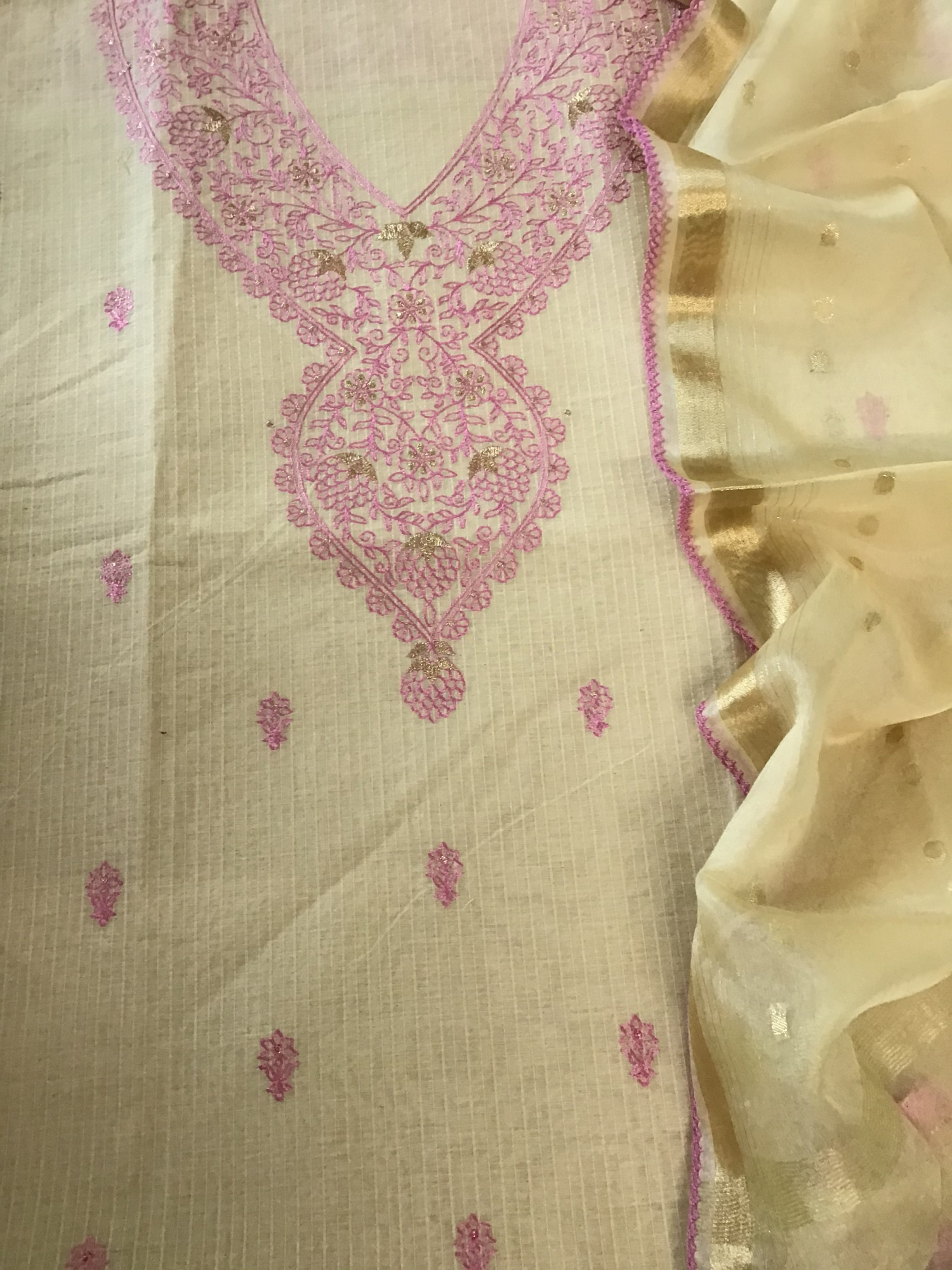 Soft Chanderi Embroidered Suit - BeigePink