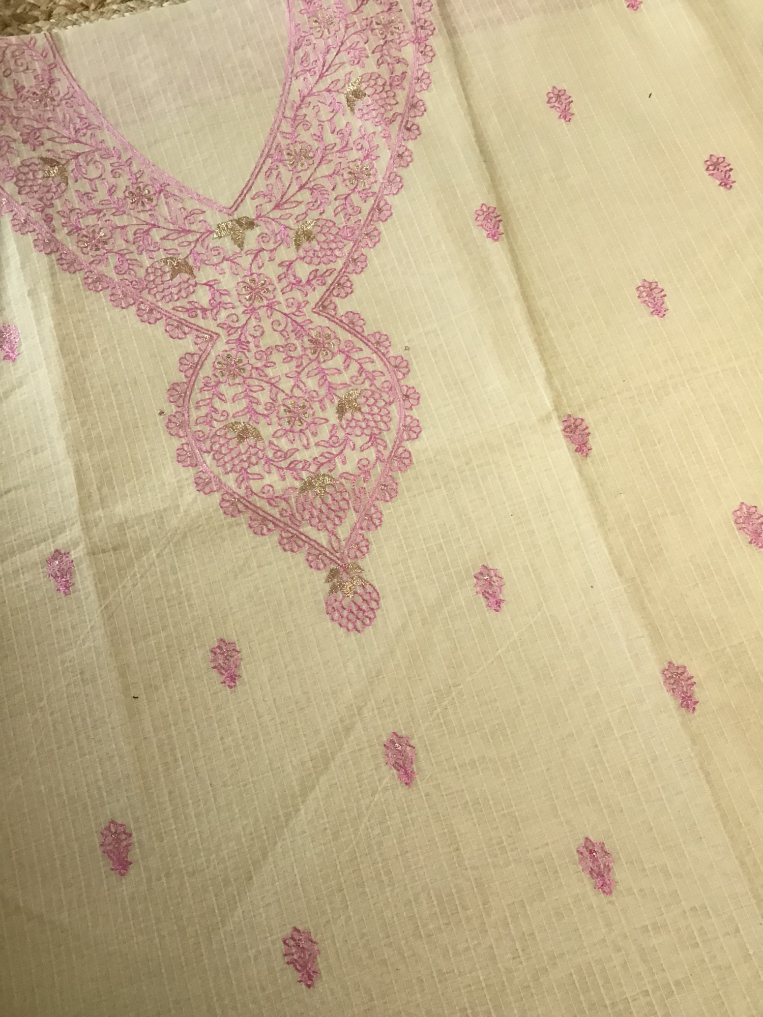 Soft Chanderi Embroidered Suit - BeigePink