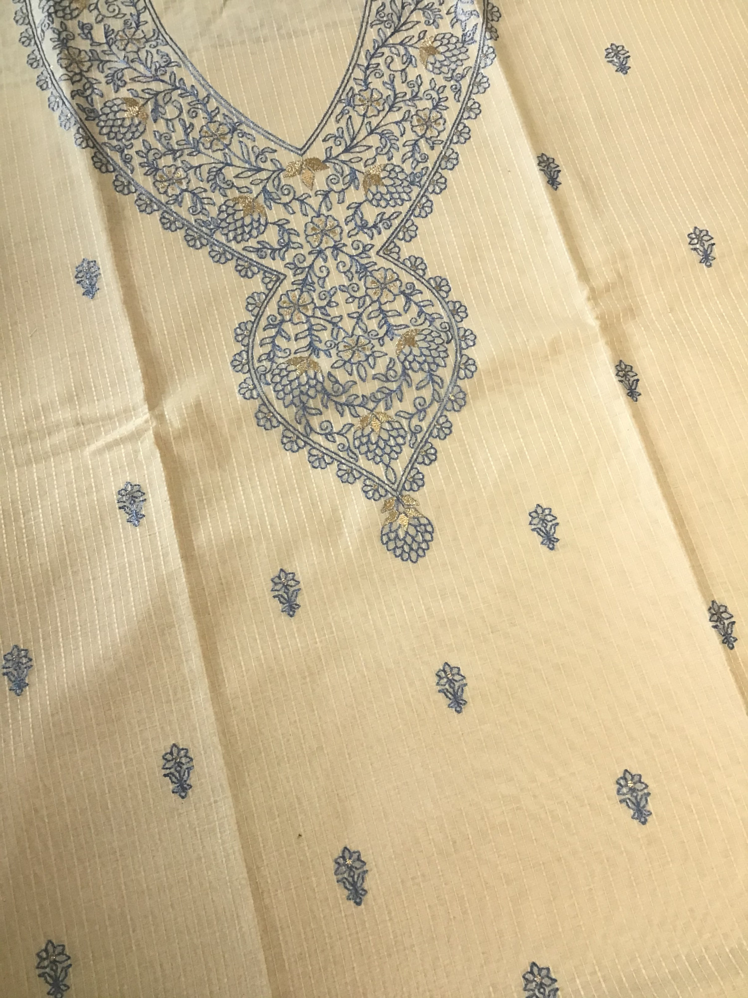 Soft Chanderi Embroidered Suit - BeigeBlue
