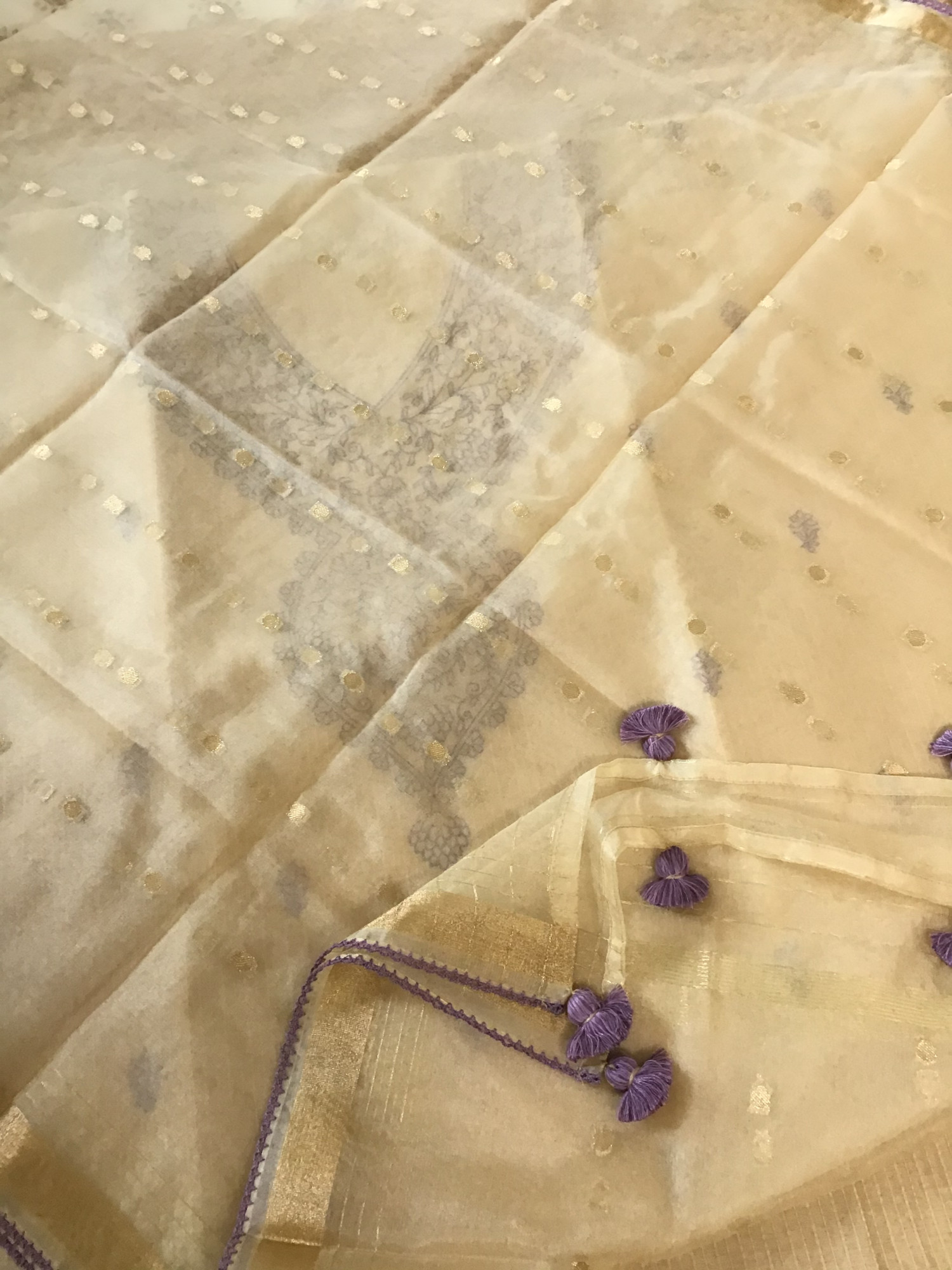 Soft Chanderi Embroidered Suit - BeigePurple