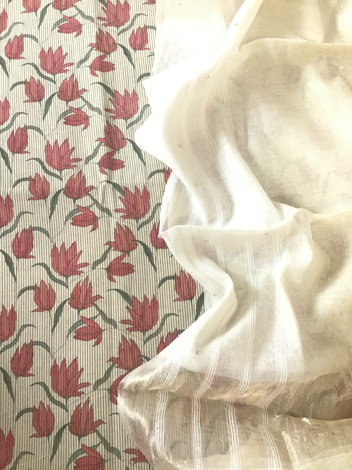 Pure Cotton Printed Self Weaved Suit - Beige