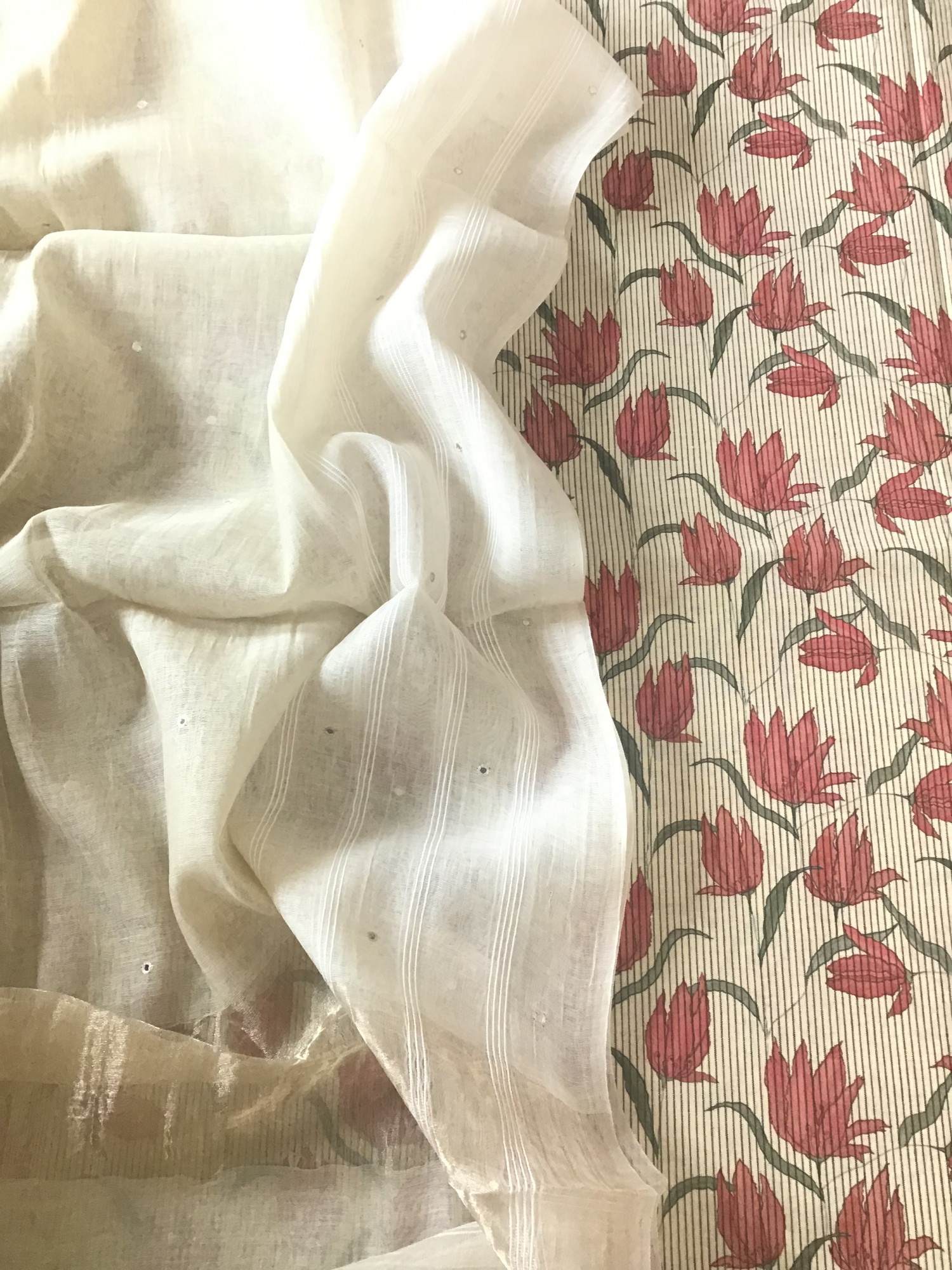 Pure Cotton Printed Self Weaved Suit - Beige