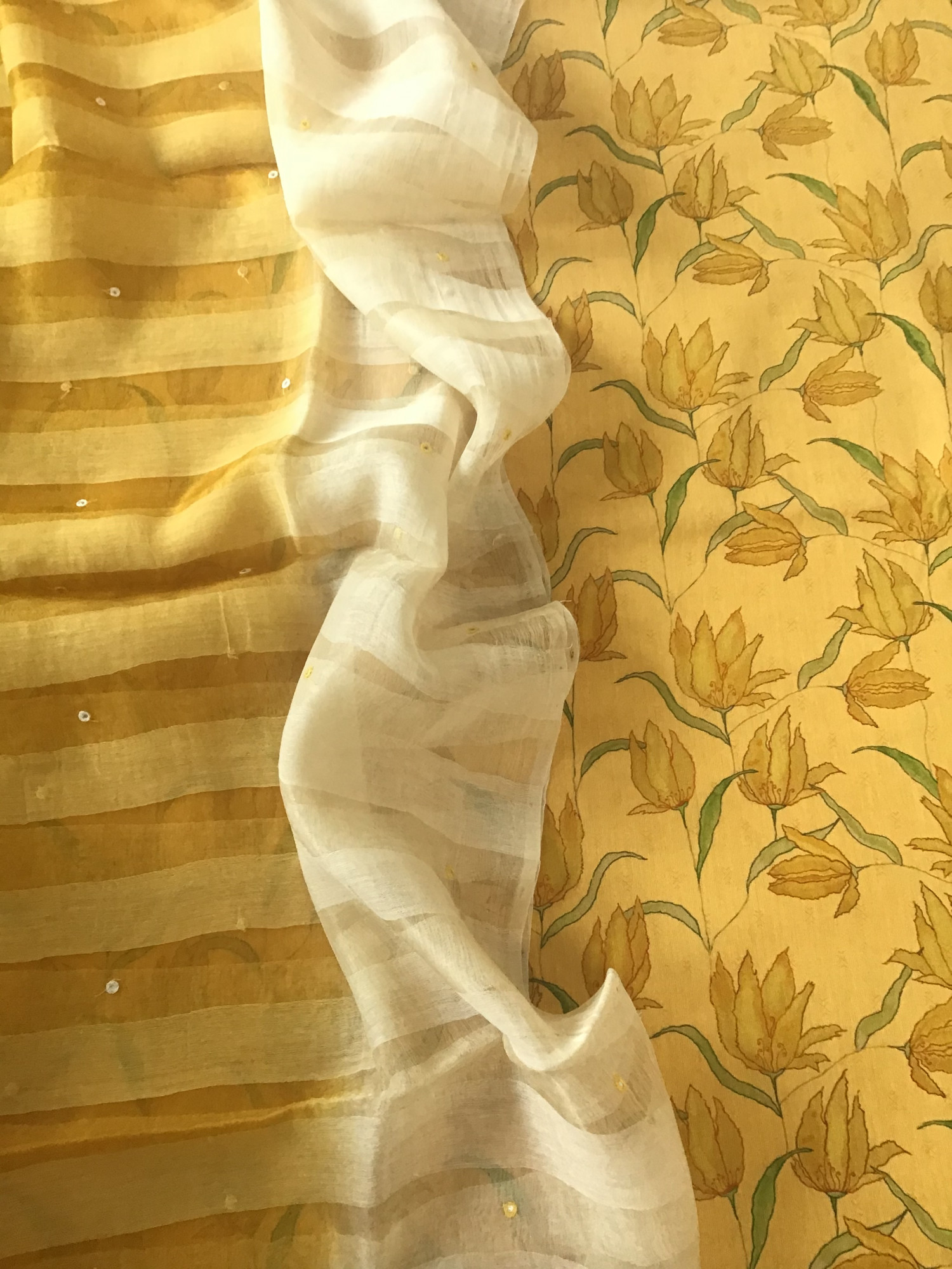 Pure Cotton Printed Self Weaved Suit - Yellow