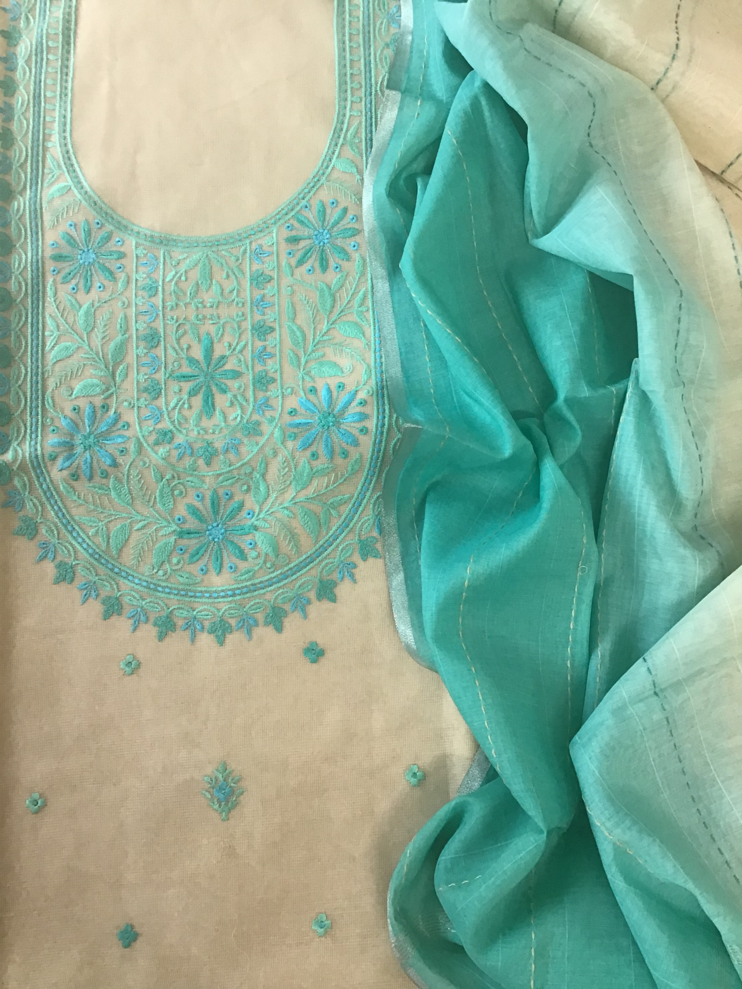 Soft Supernet Embroidered Suit - Cream