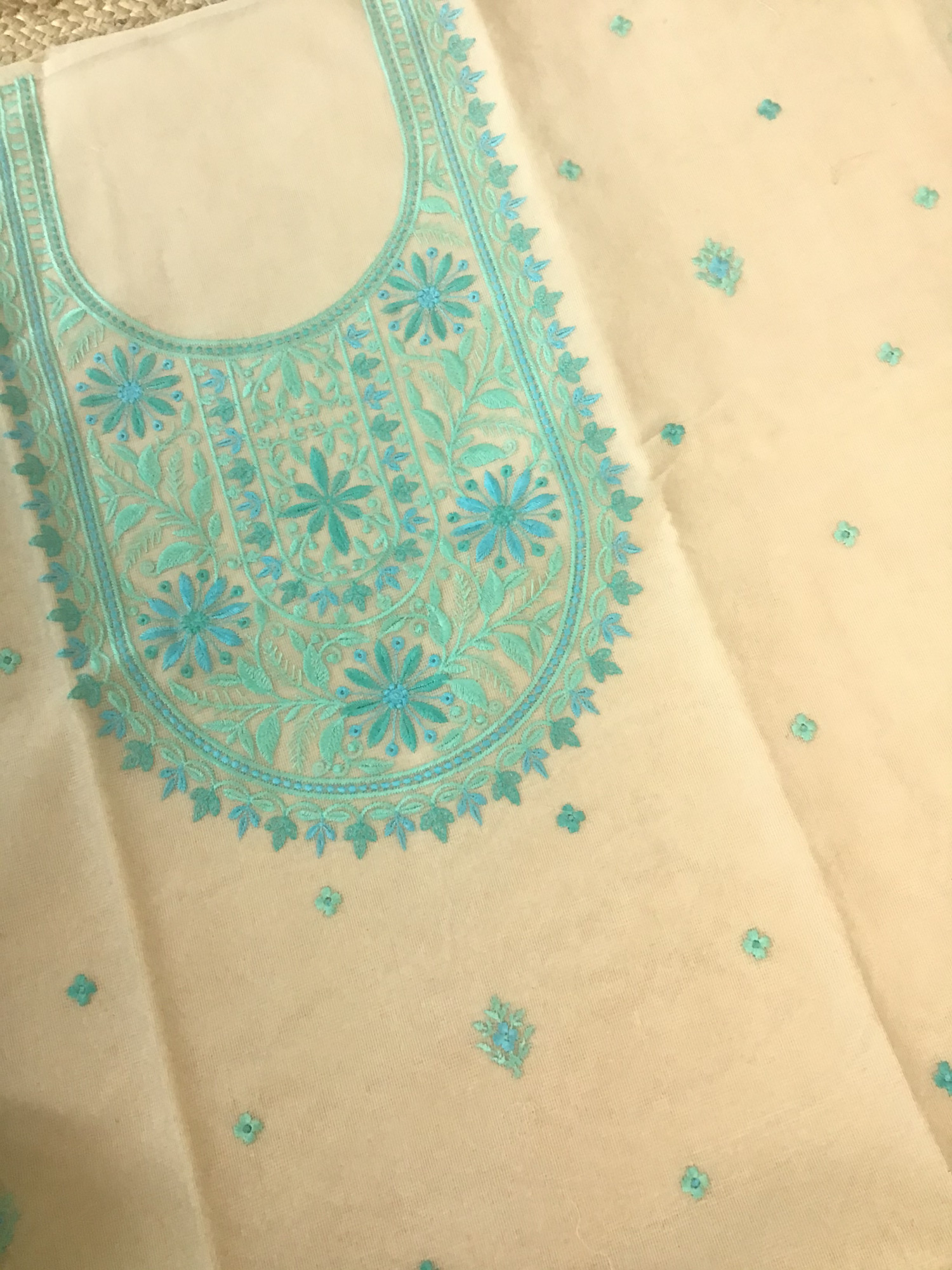 Soft Supernet Embroidered Suit - Cream