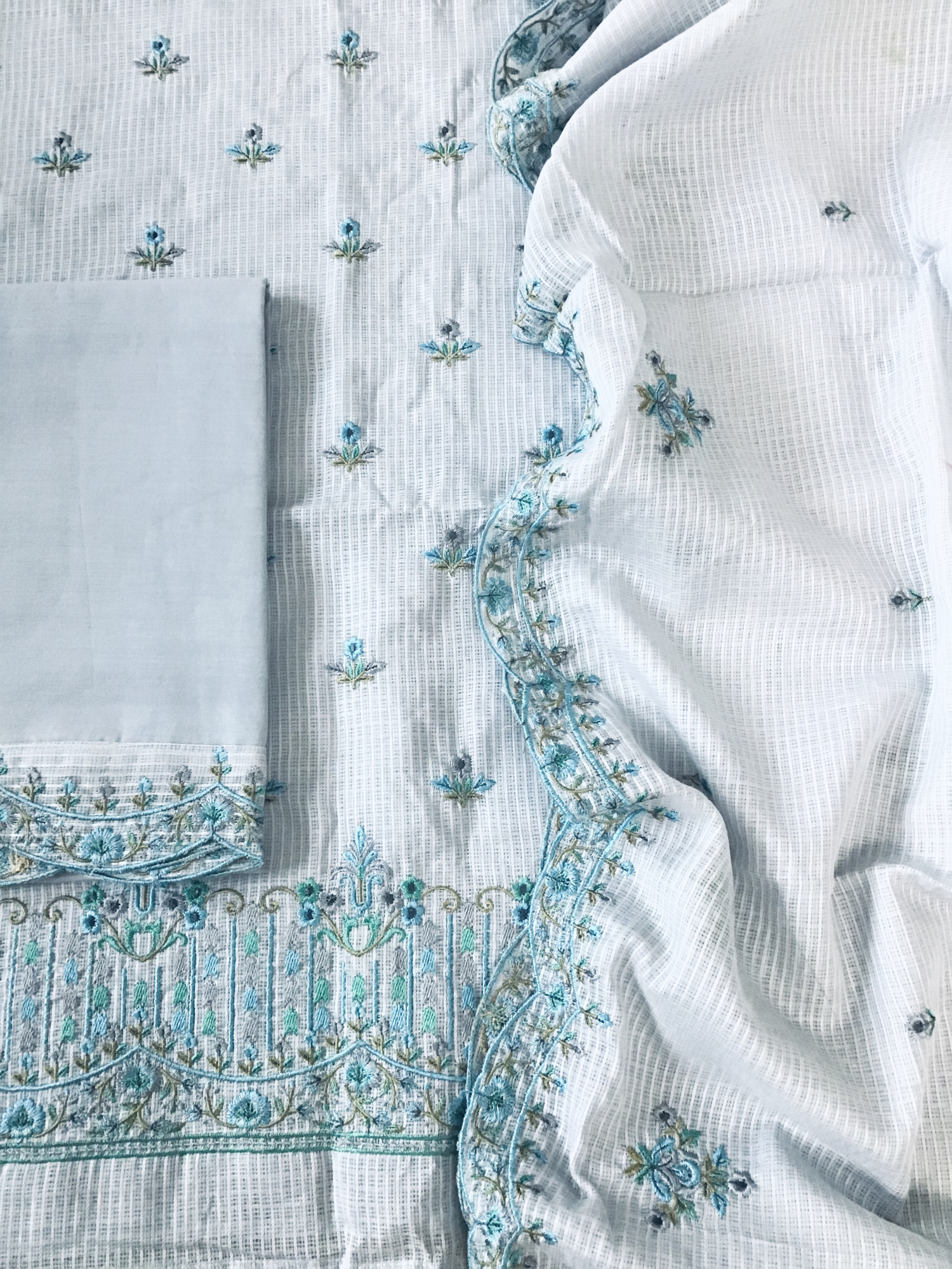 Pure Kota Cotton Embroidered Suit - Grey