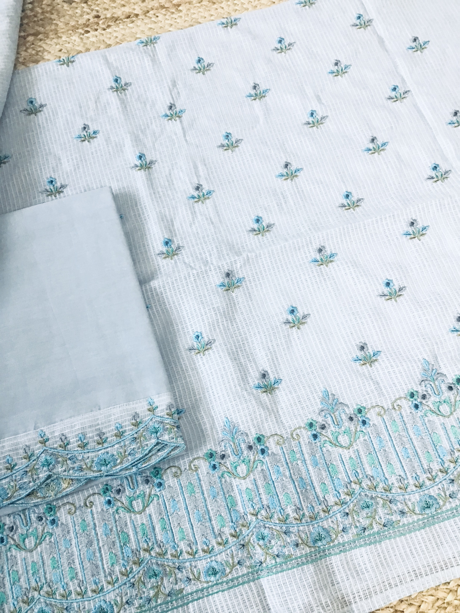 Pure Kota Cotton Embroidered Suit - Grey